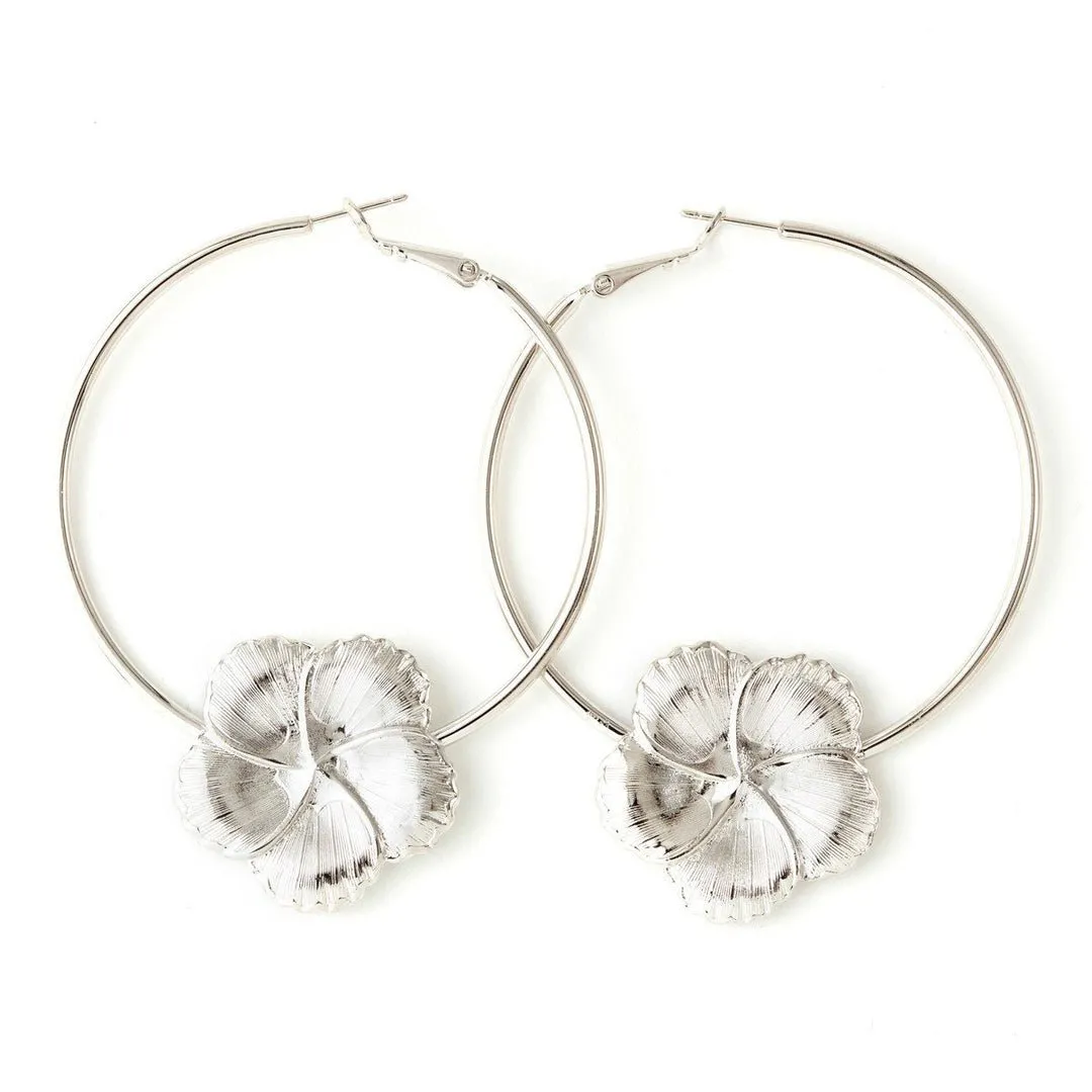 Boucles d'oreilles créoles fleurs doré à l'or fin Argent HÉLIOS