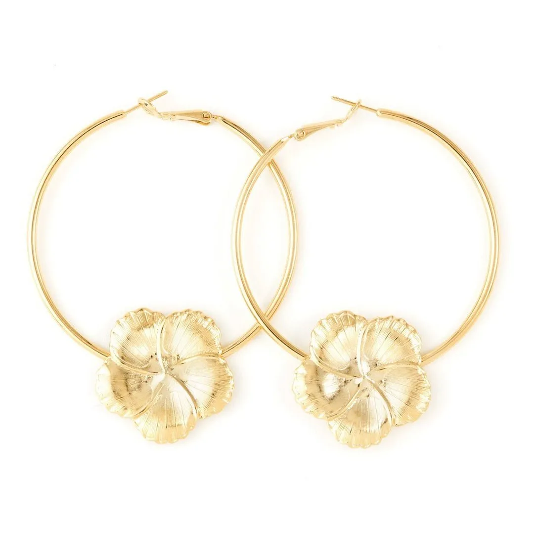Boucles d'oreilles créoles fleurs doré à l'or fin Doré HÉLIOS