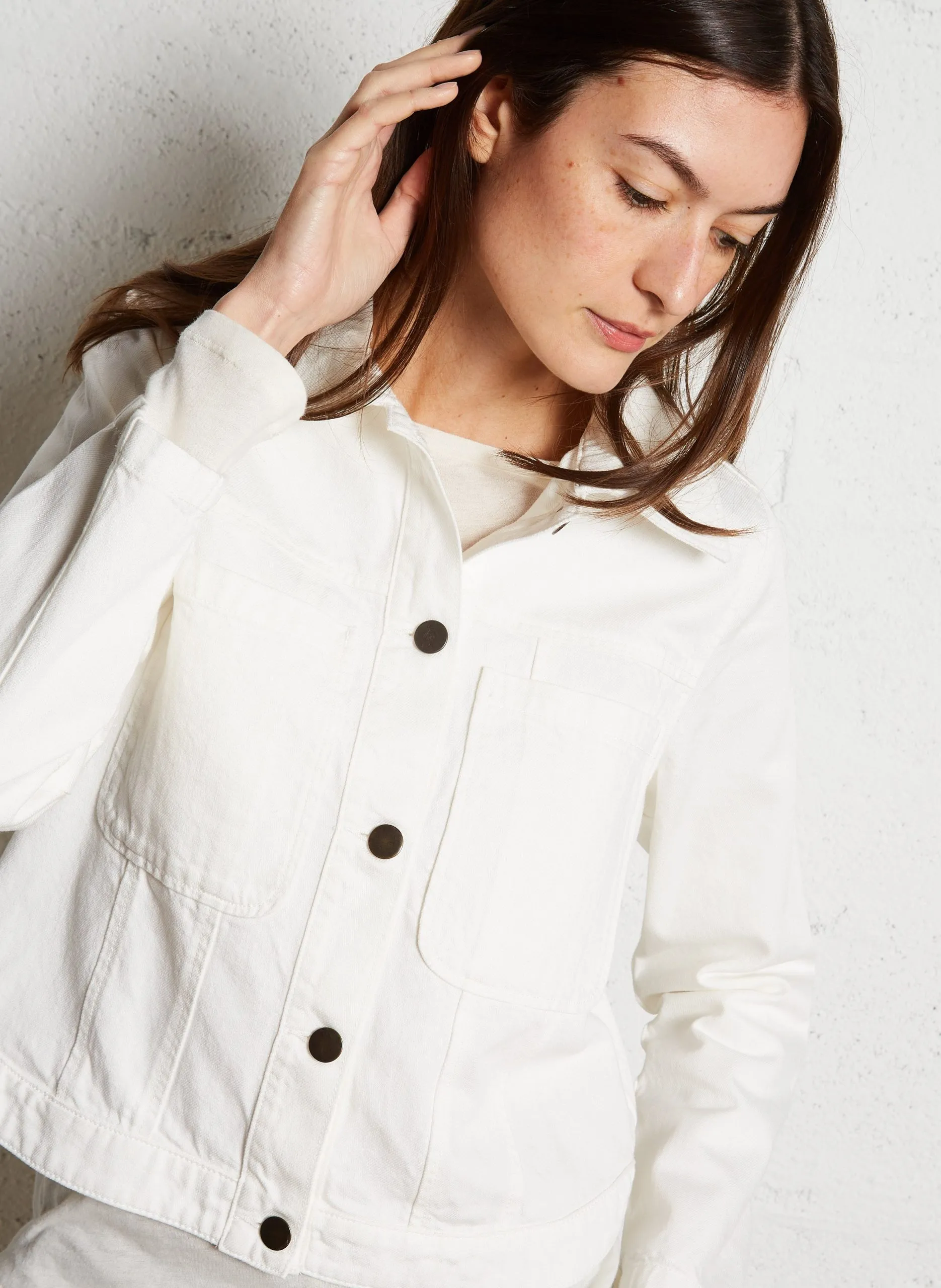 Veste en jean col classique Blanc DESIGN