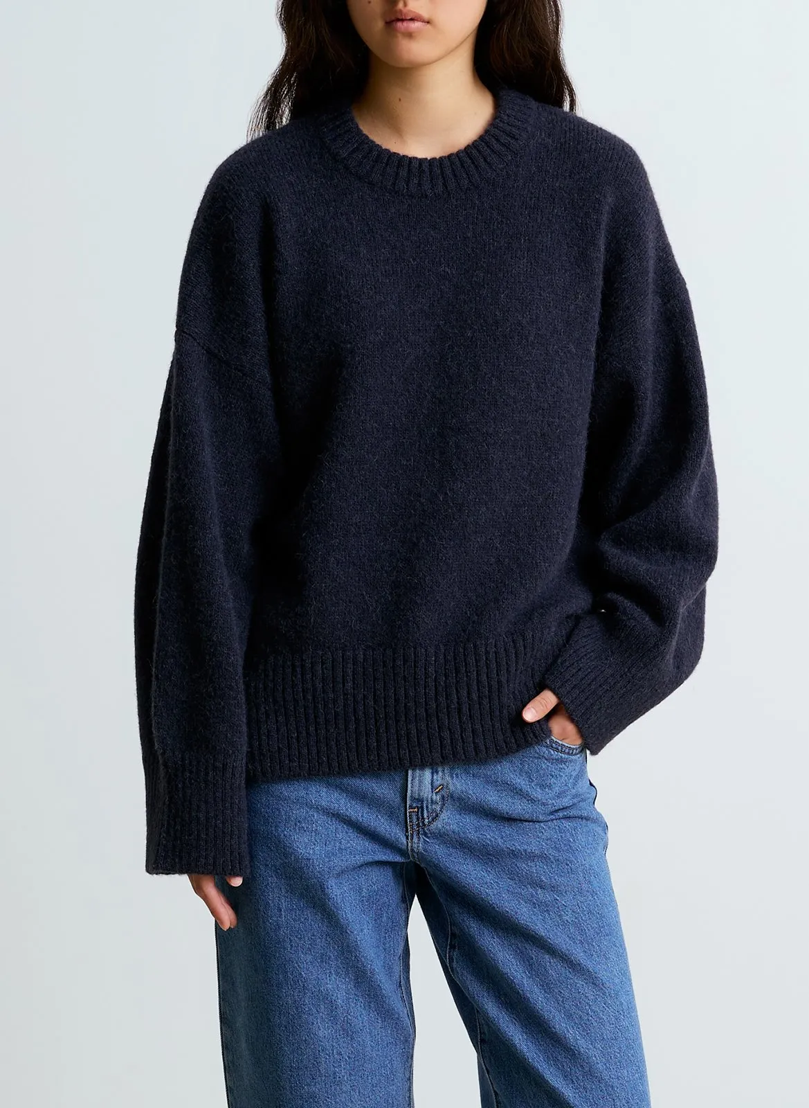 Pull ample col rond en mohair mélangé Bleu MARTHA