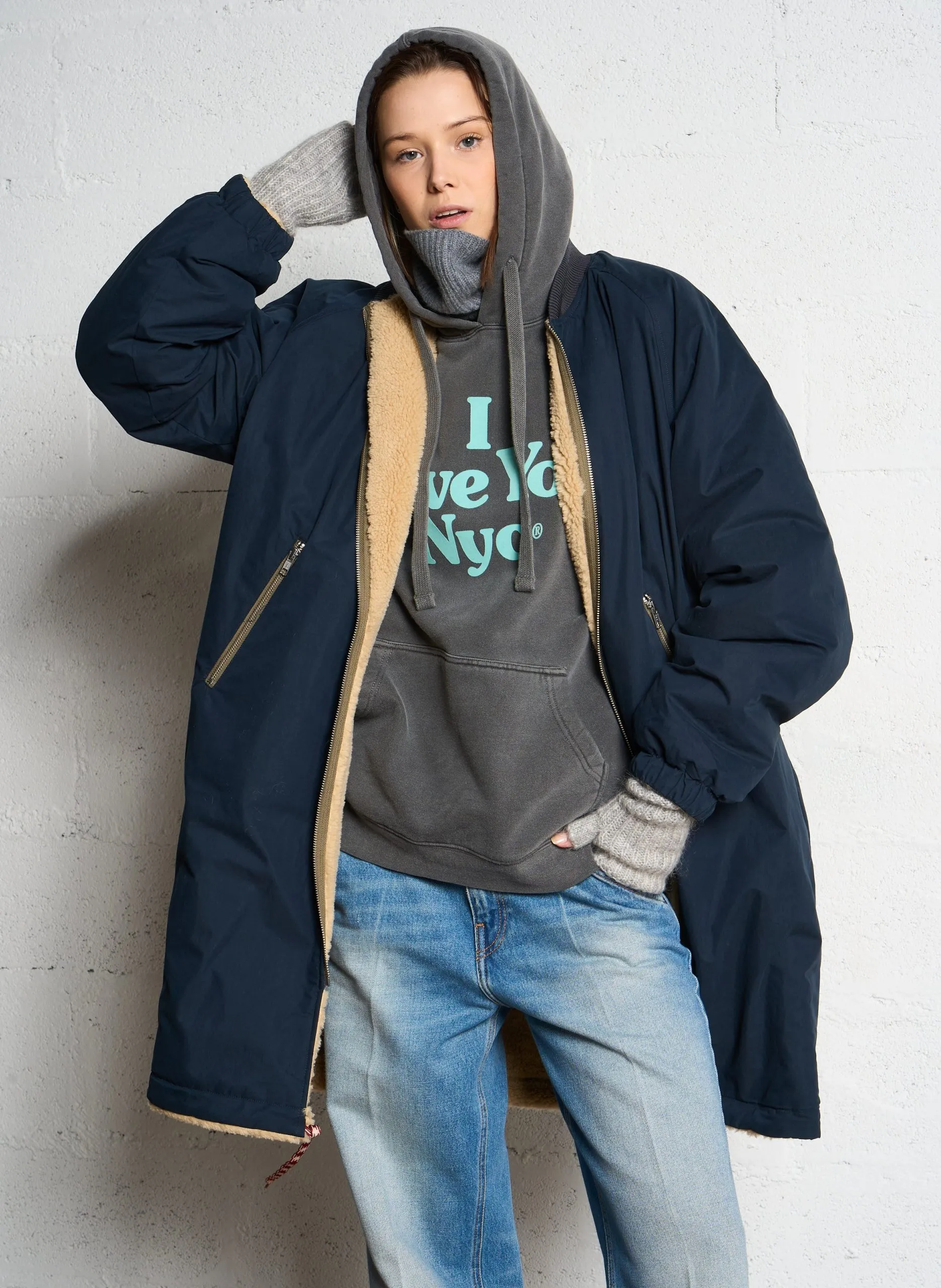 Parka oversize réversible en coton mélangé Bleu HELSE