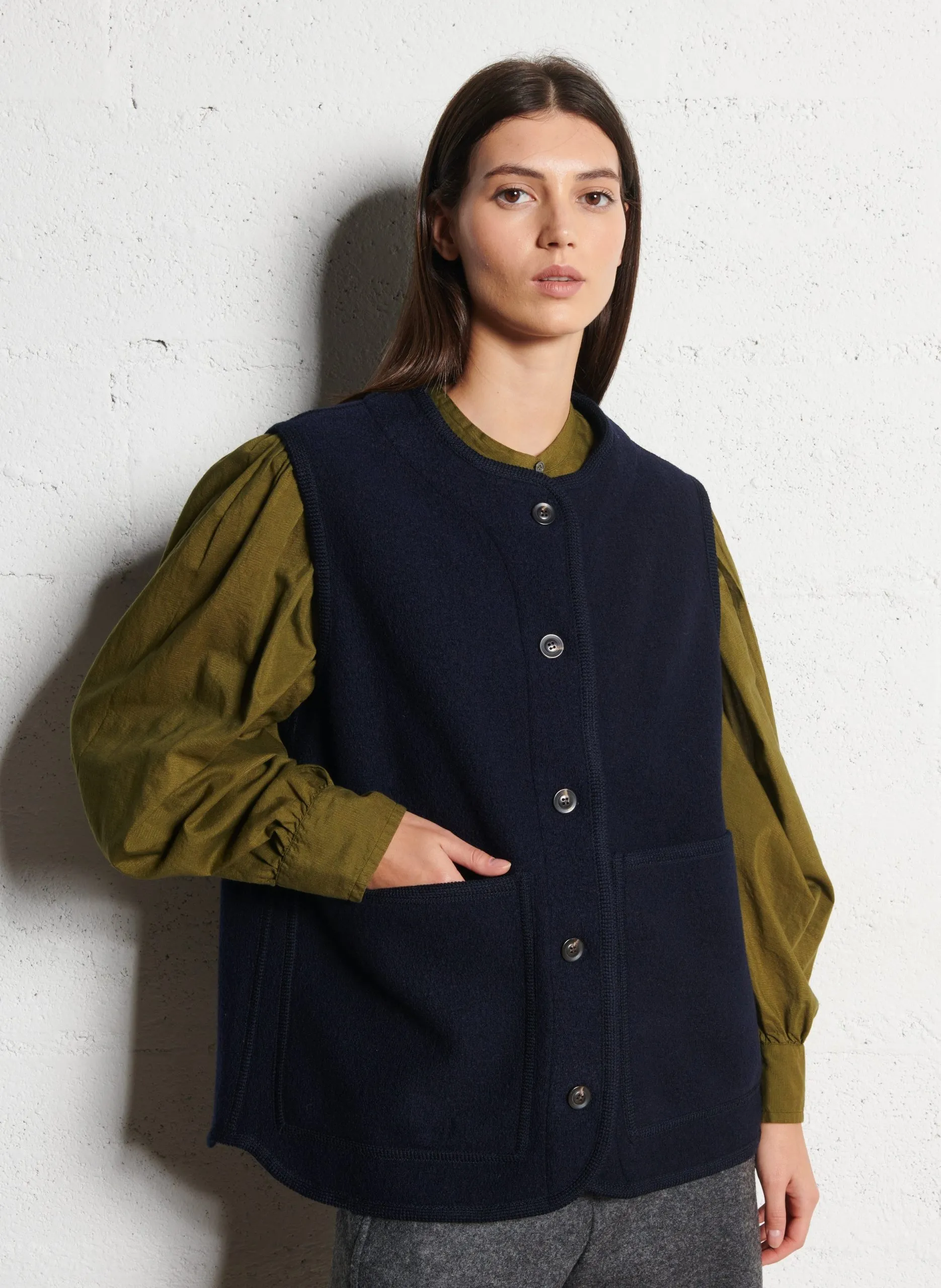 Blouson col rond en laine Bleu CHICAGO
