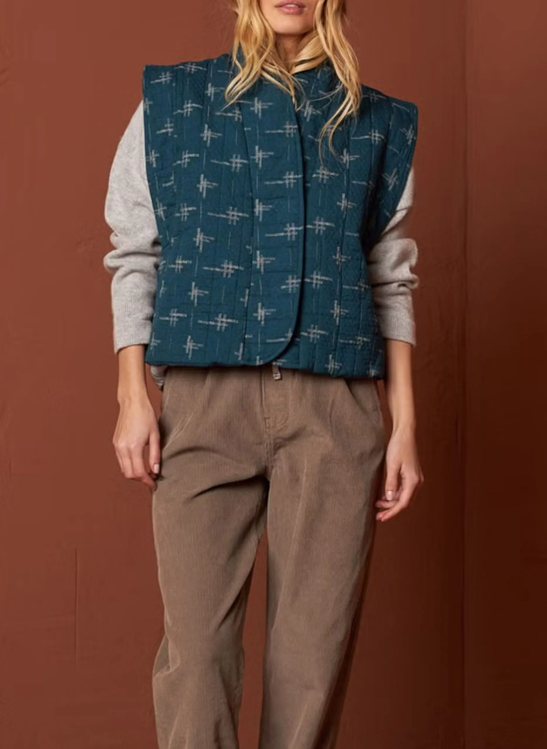 Veste col kimono en coton bio Bleu