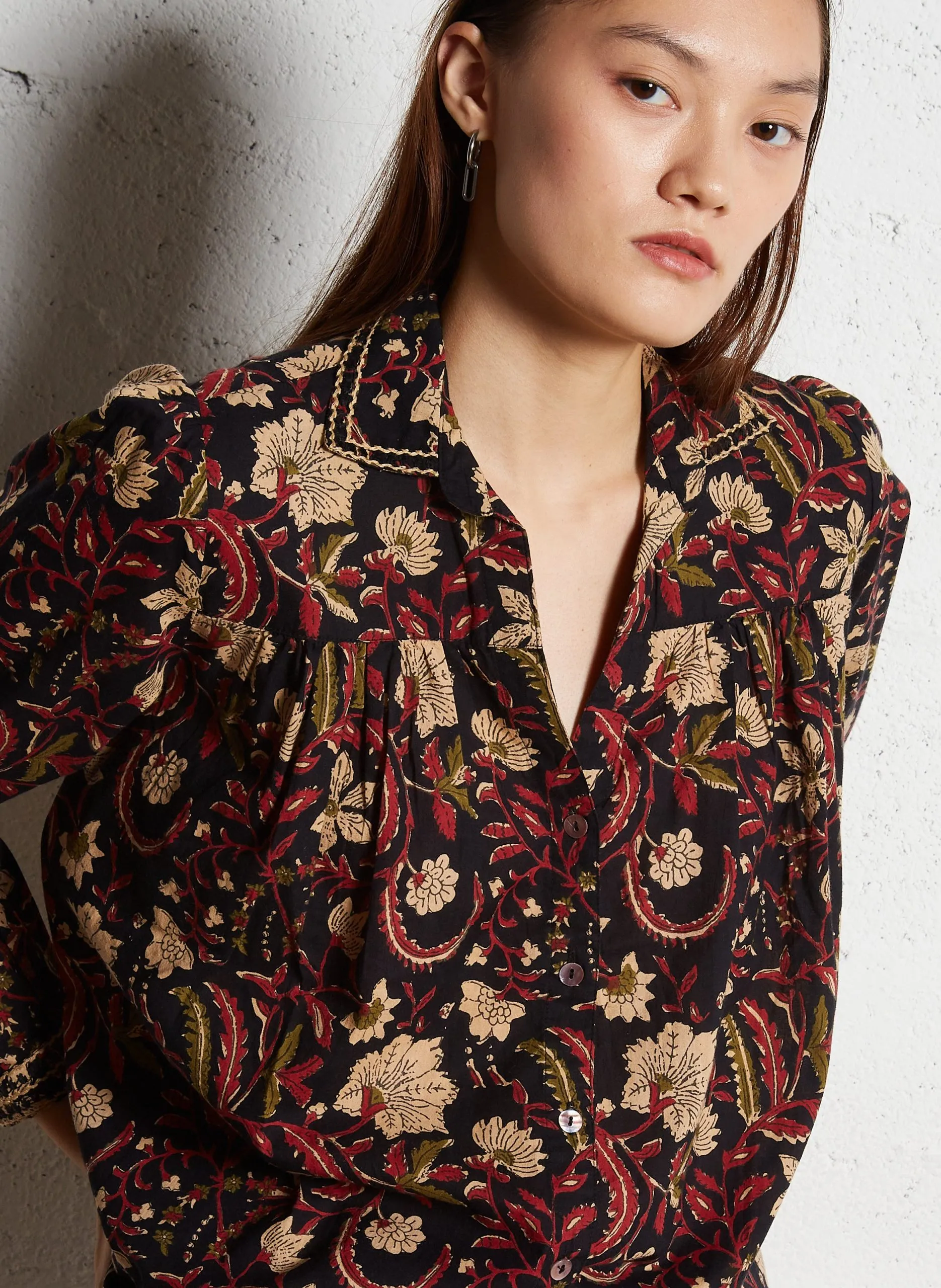 Blouse col chemise imprimée en coton Multicolore MIA