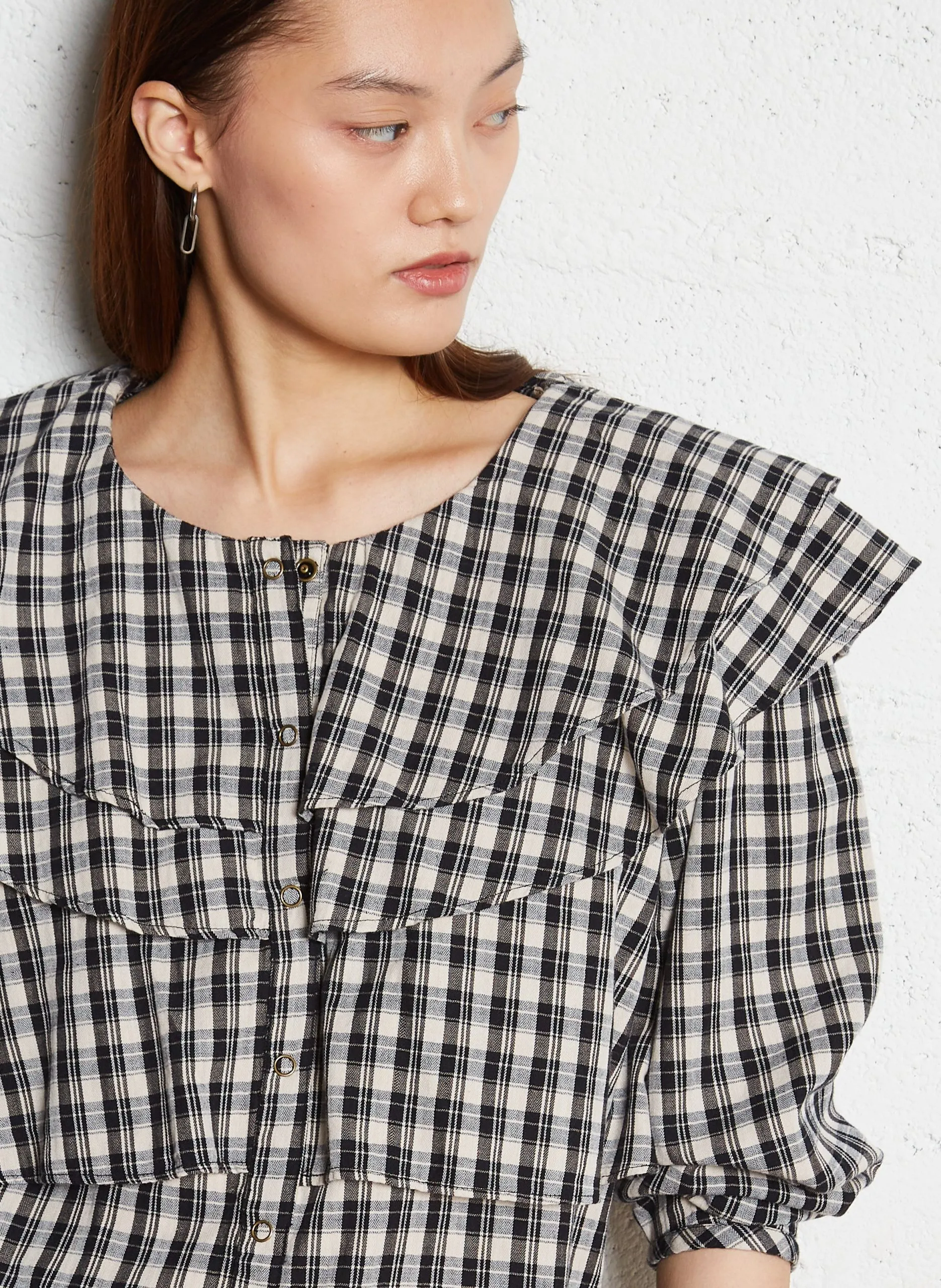 Chemise droite col rond en coton Noir PARIS