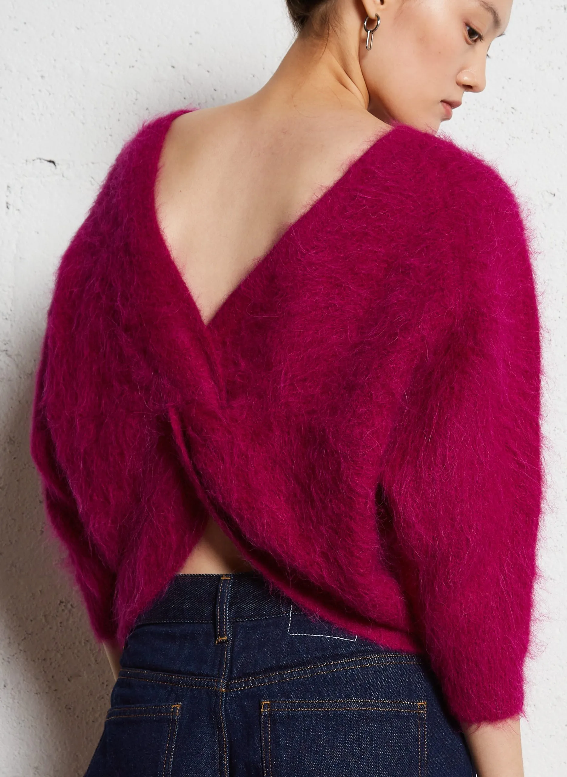 Pull col rond en alpaga mélangée Rose FILL