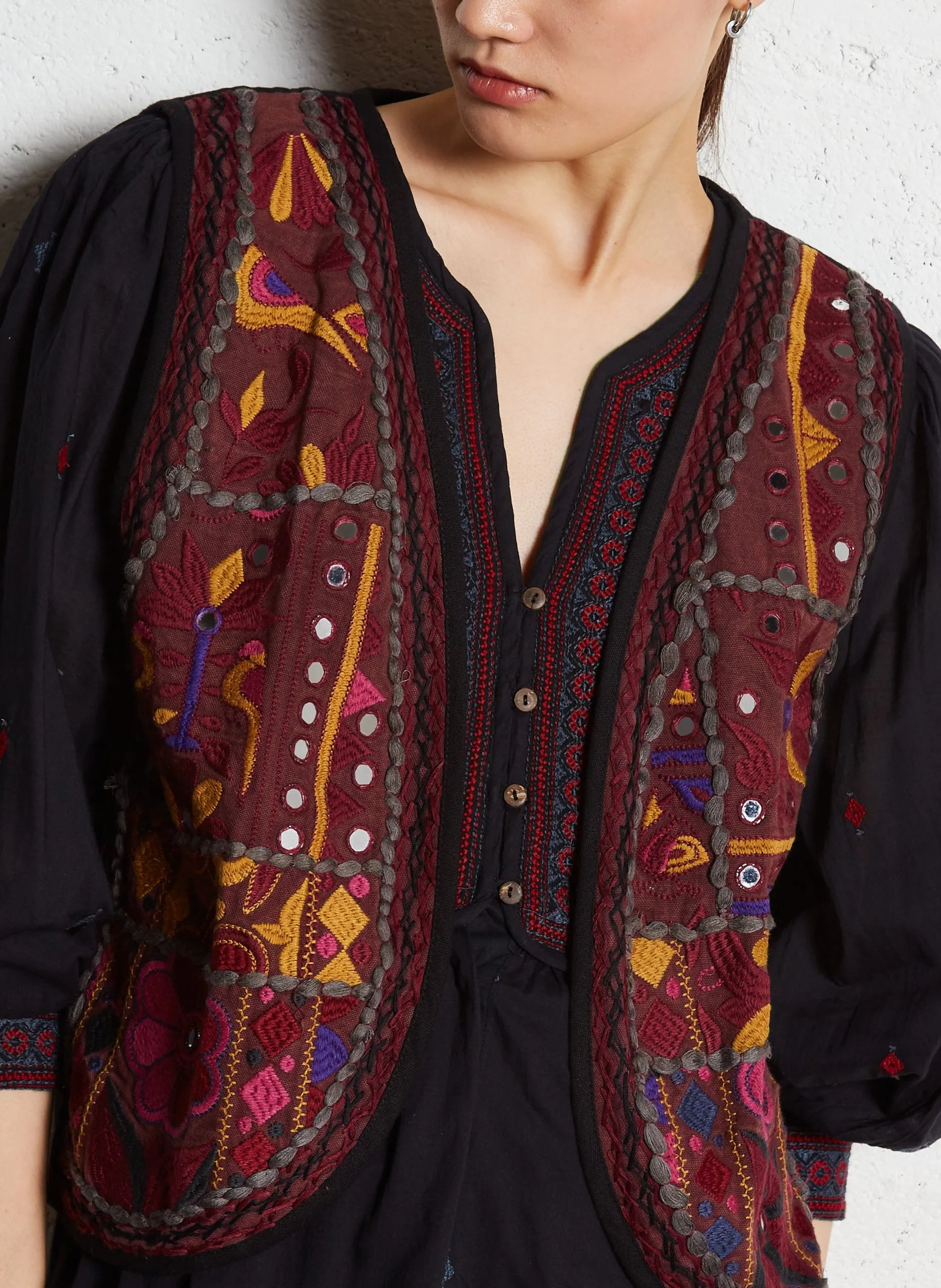 Veste sans manche brodée en coton Multicolore PUSHKAR PAYAL