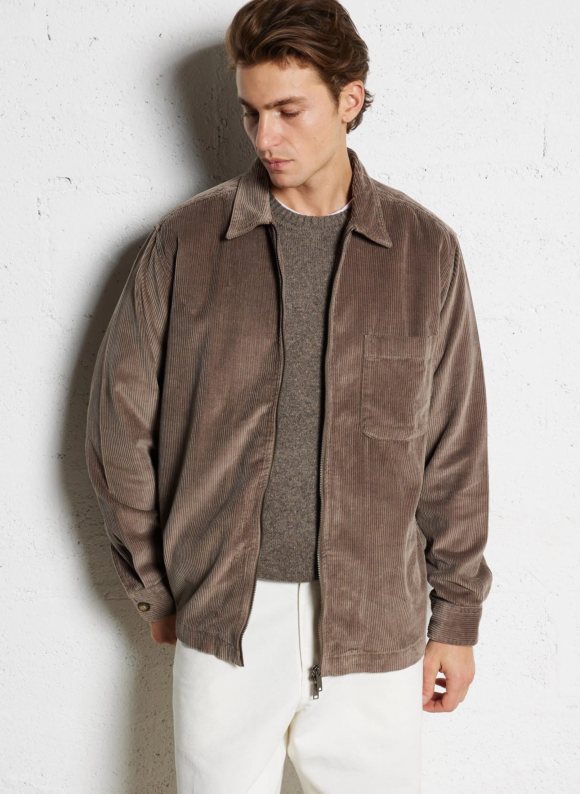 Surchemise zippée en velours côtelé Marron