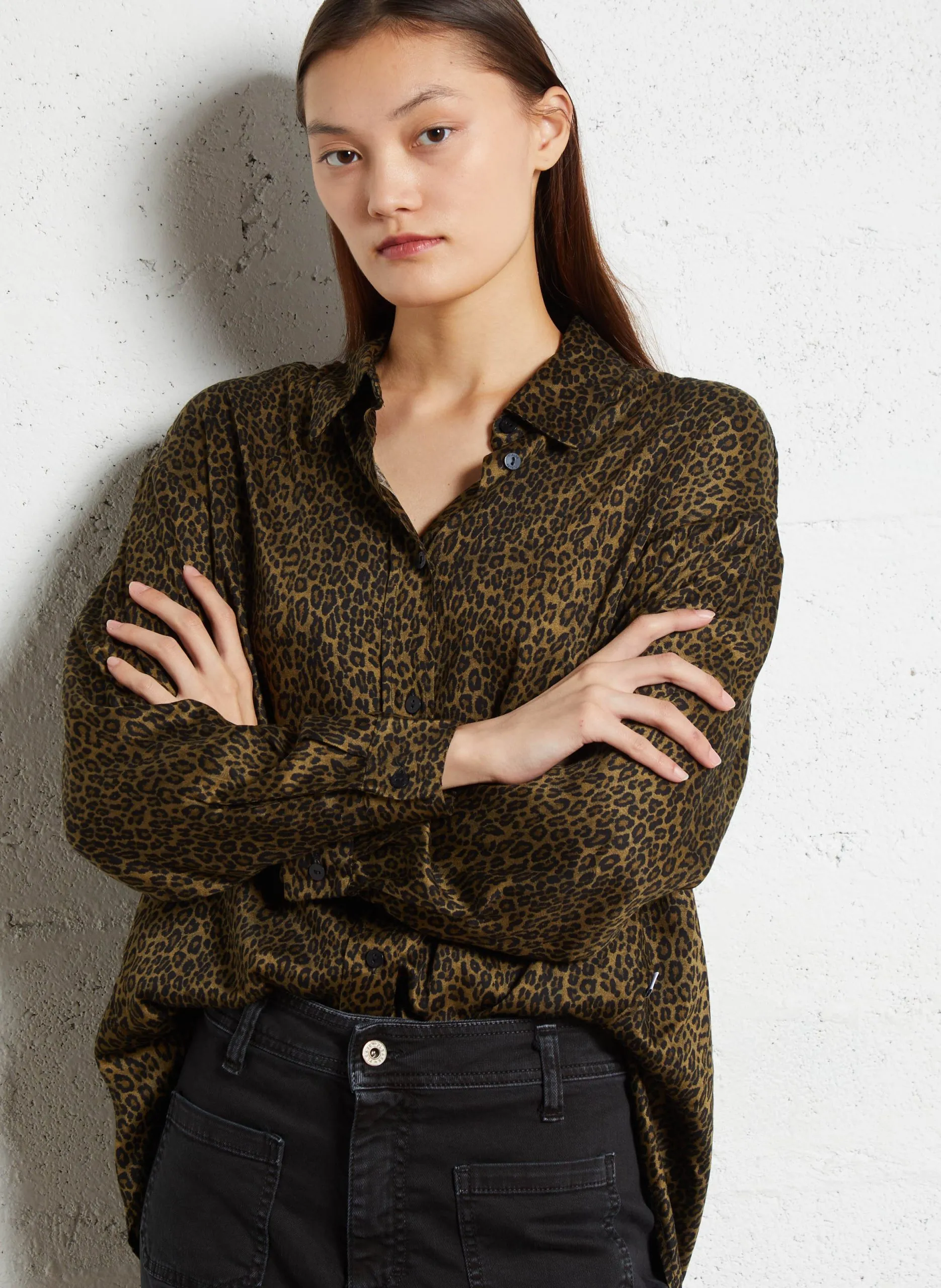 Chemise trapèze imprimée Marron