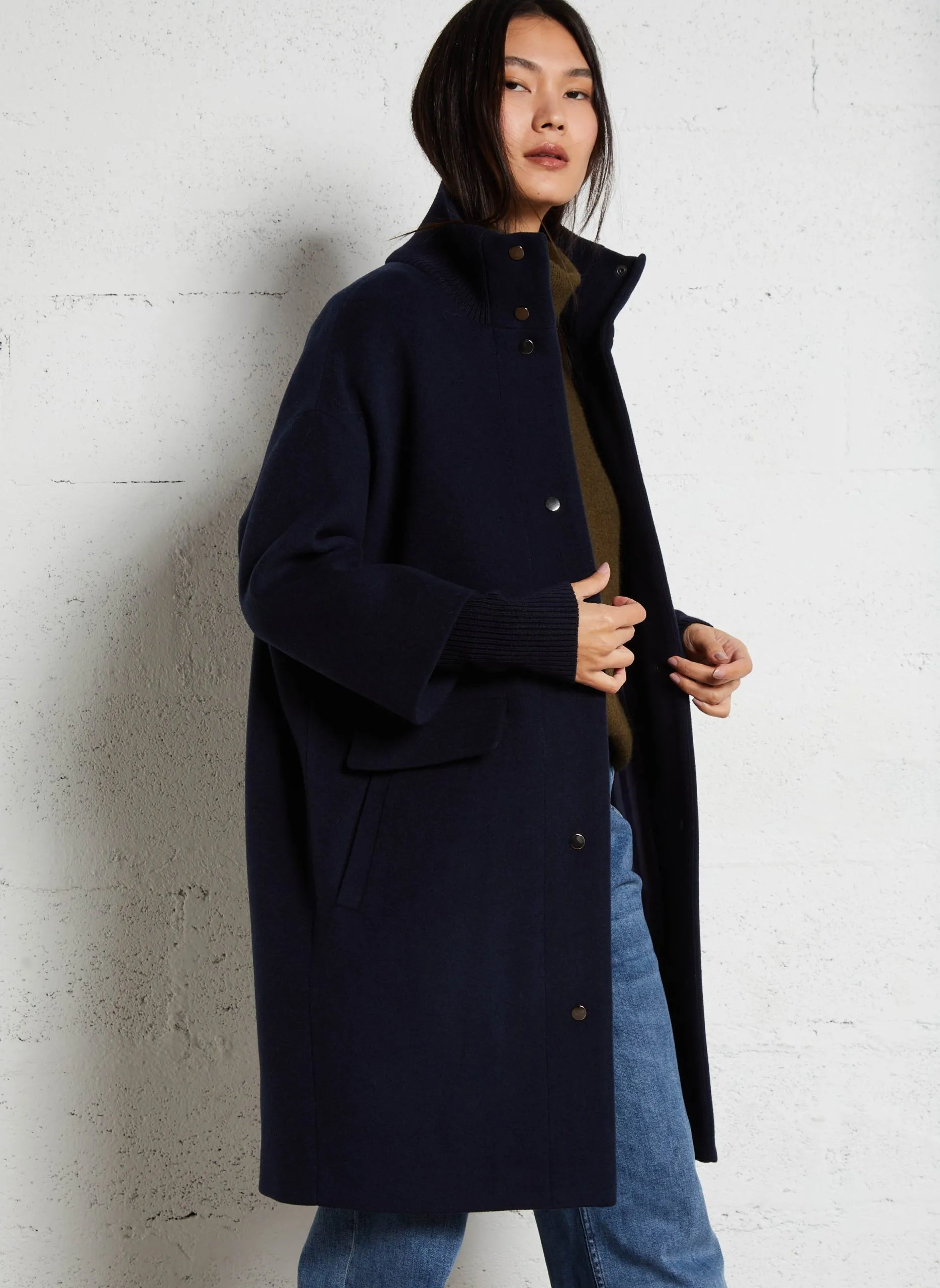 Manteau en laine mélangée Bleu MAGDA