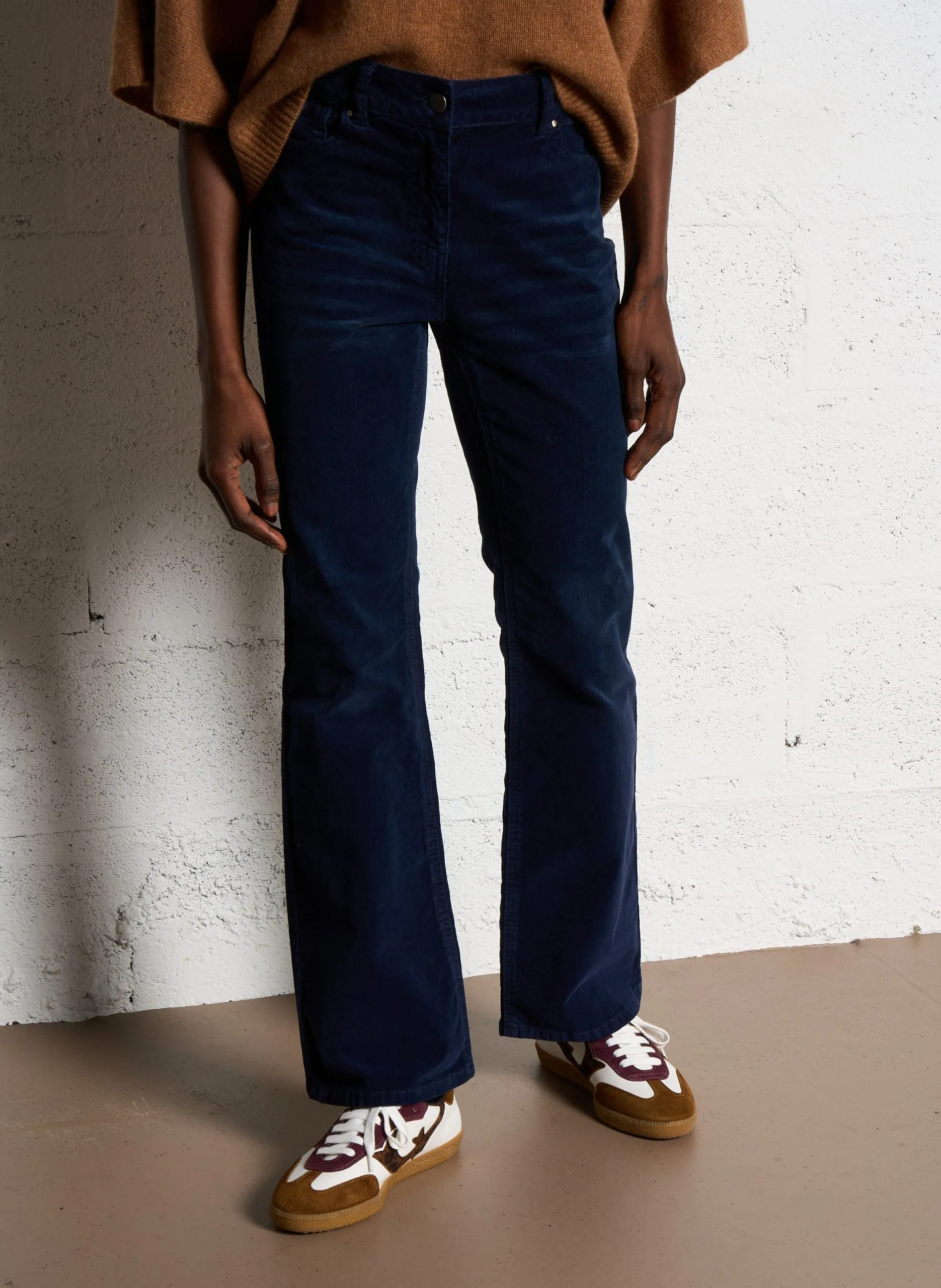 Pantalon flare velours en coton mélangé Bleu VANINA