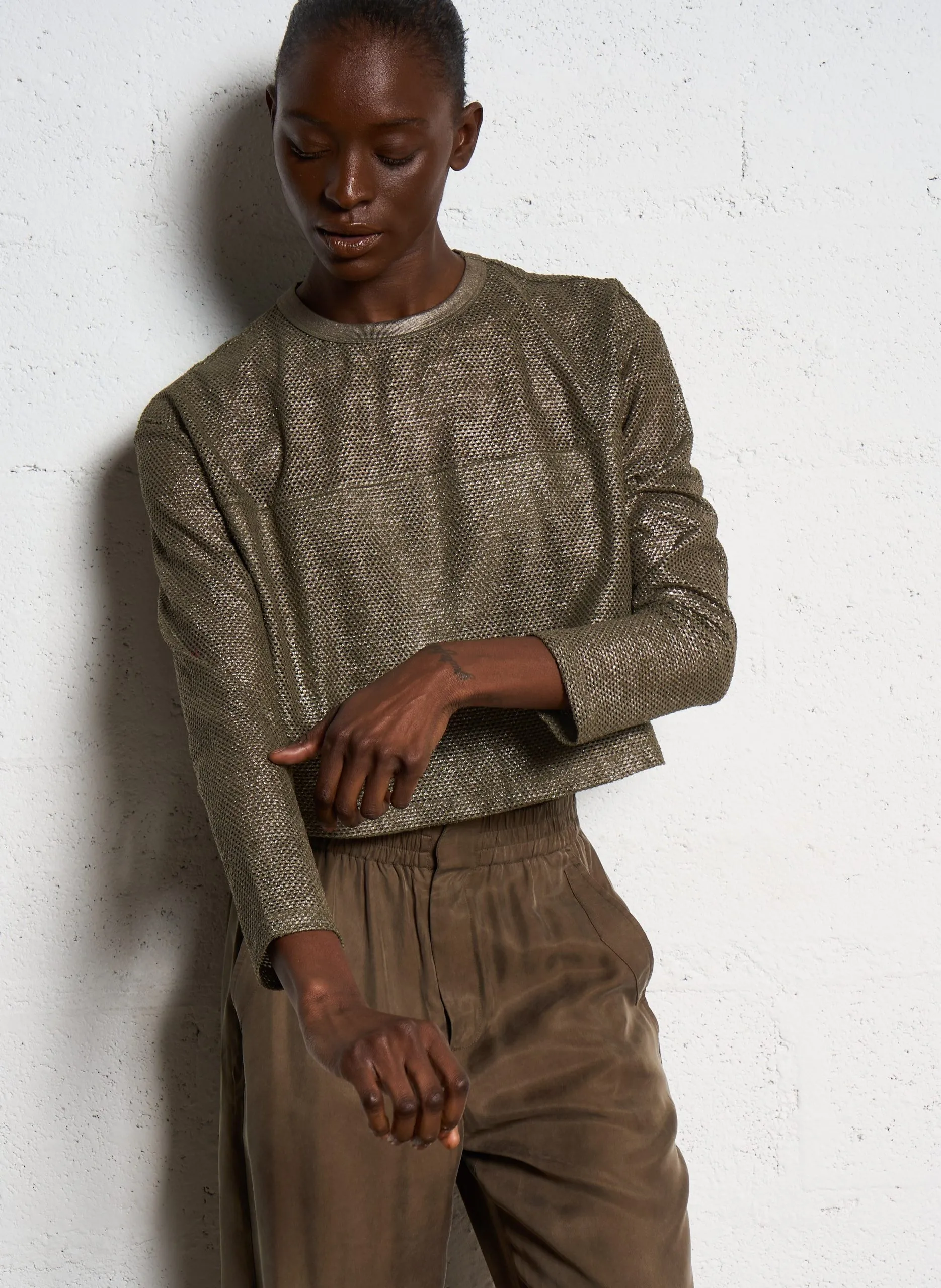 Sweat court en résille Kaki