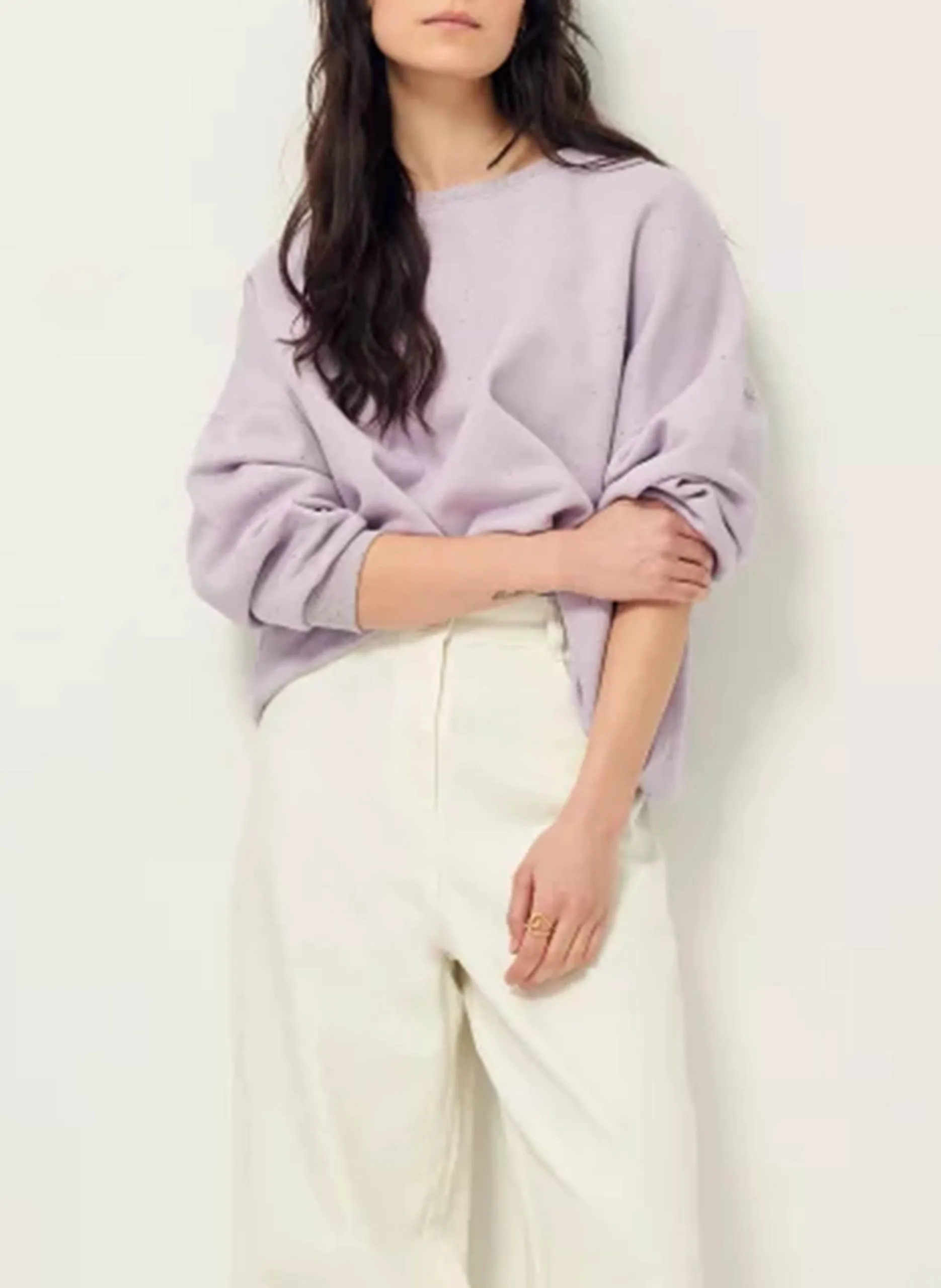 Sweat ample col rond moucheté en coton bio mélangé Violet CHEBBI