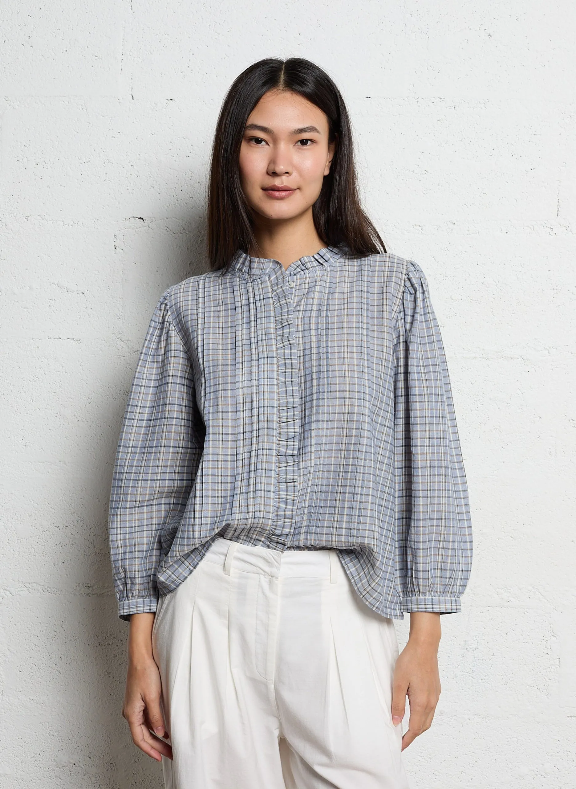 Chemise ample col rond en coton Gris