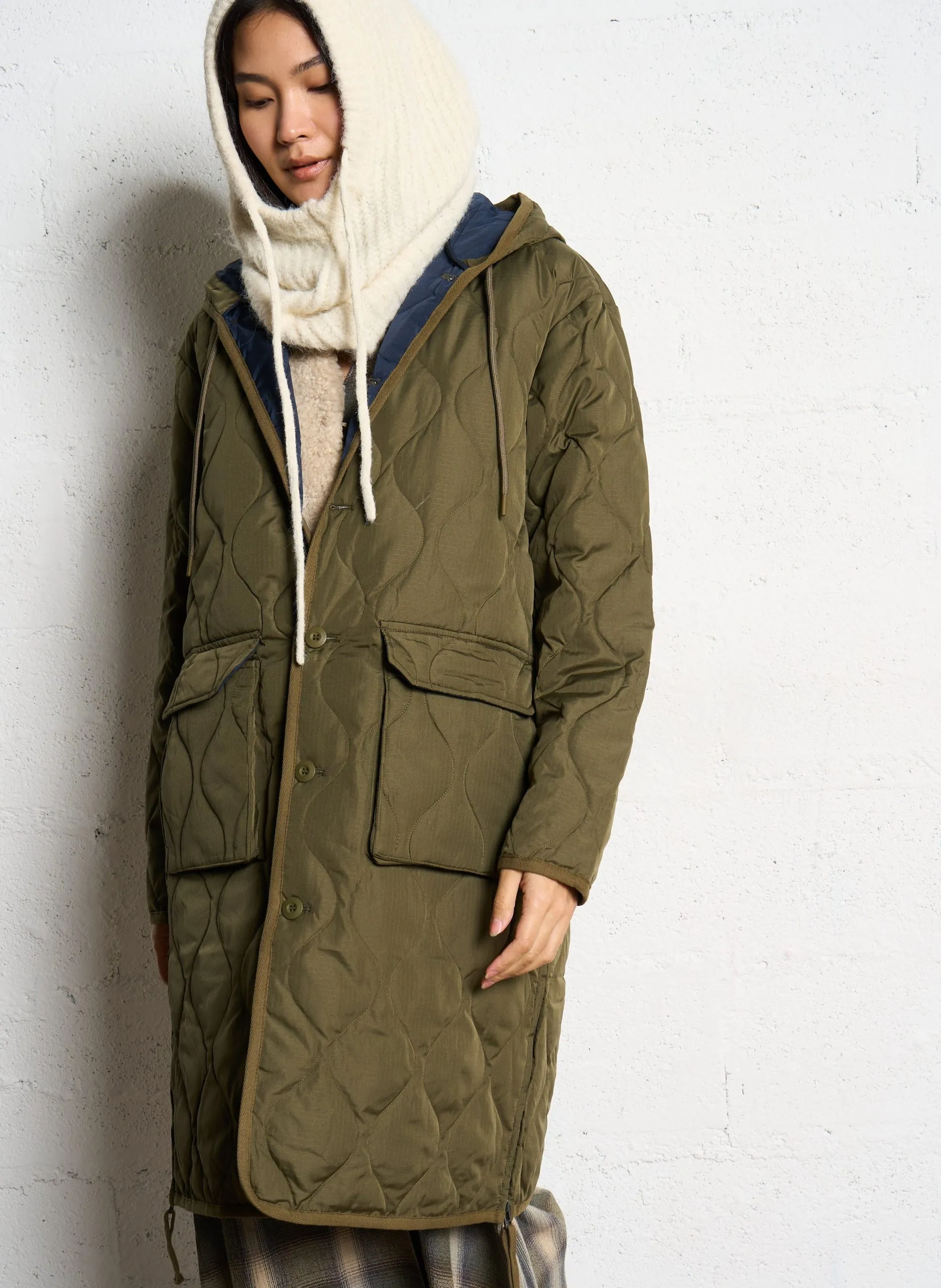 Manteau droit à capuche Kaki