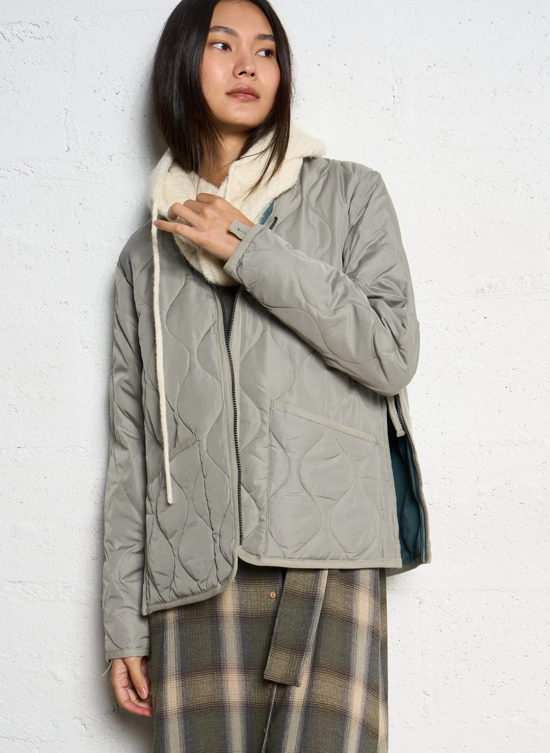 Veste col V matelassée Kaki