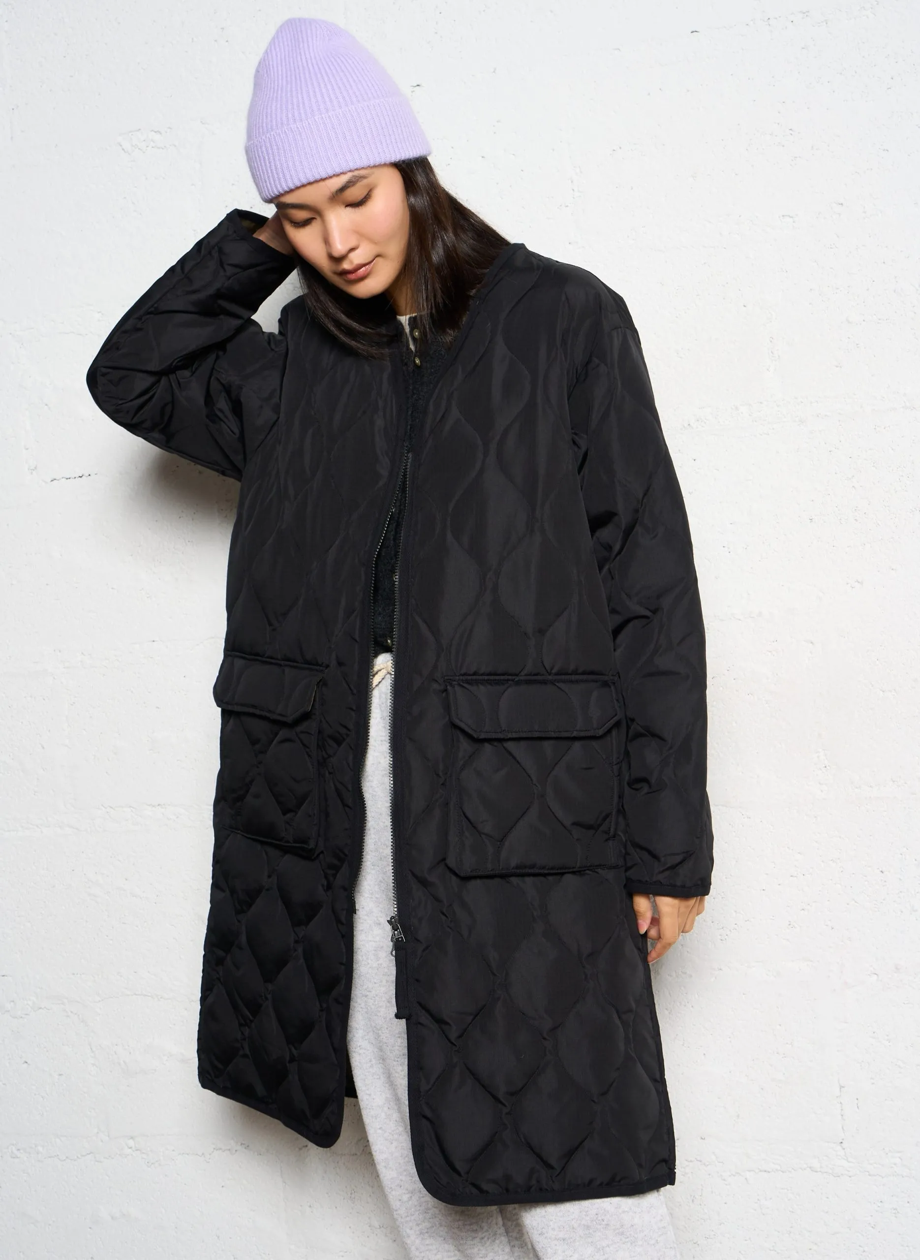 Manteau droit col V Noir