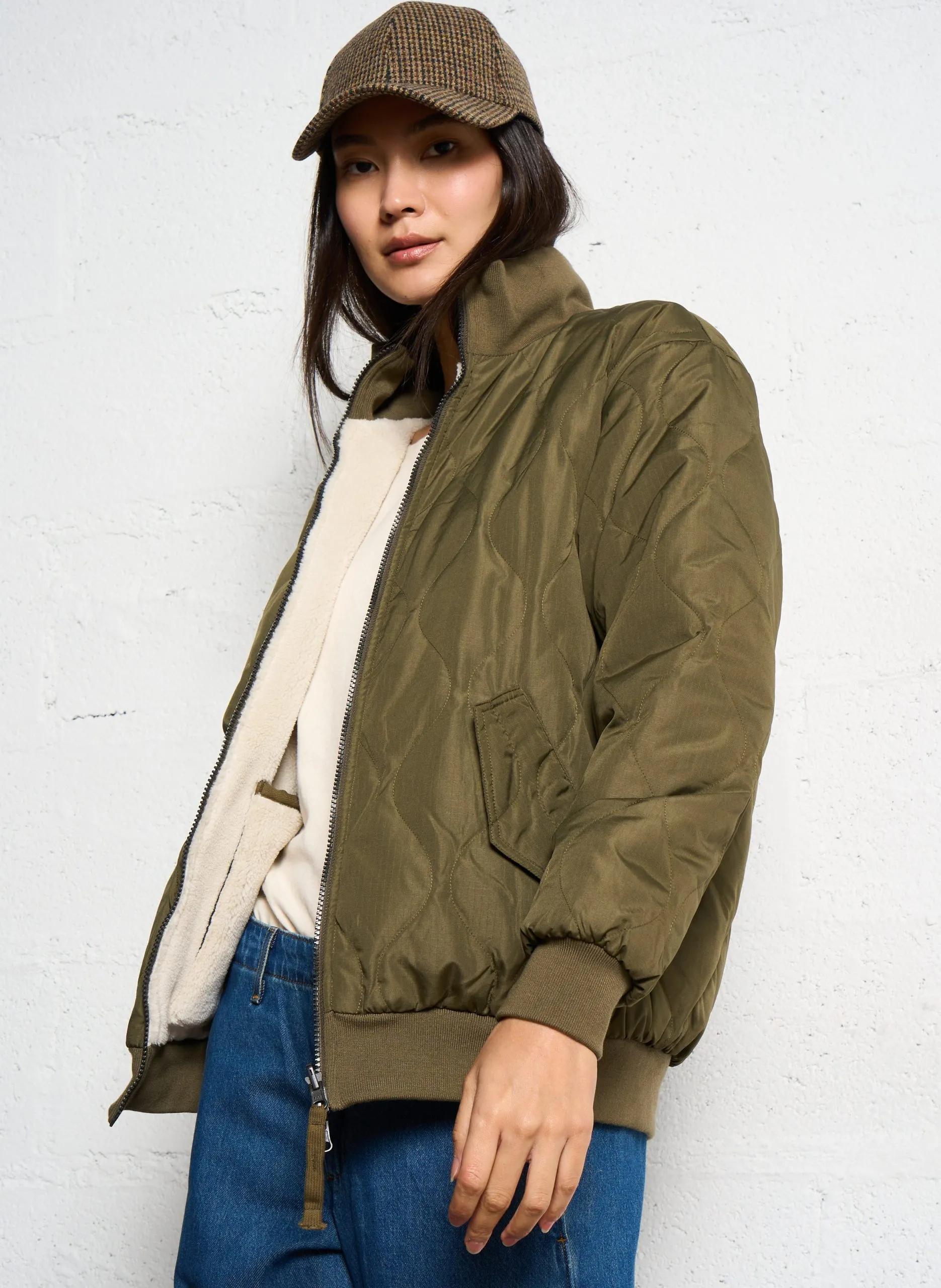 Veste droite réversible col montant Kaki