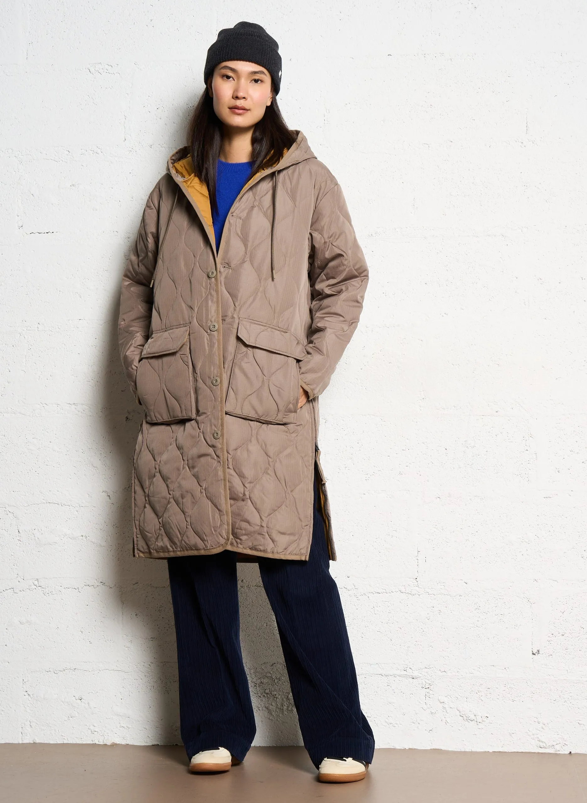 Manteau droit à capuche Marron