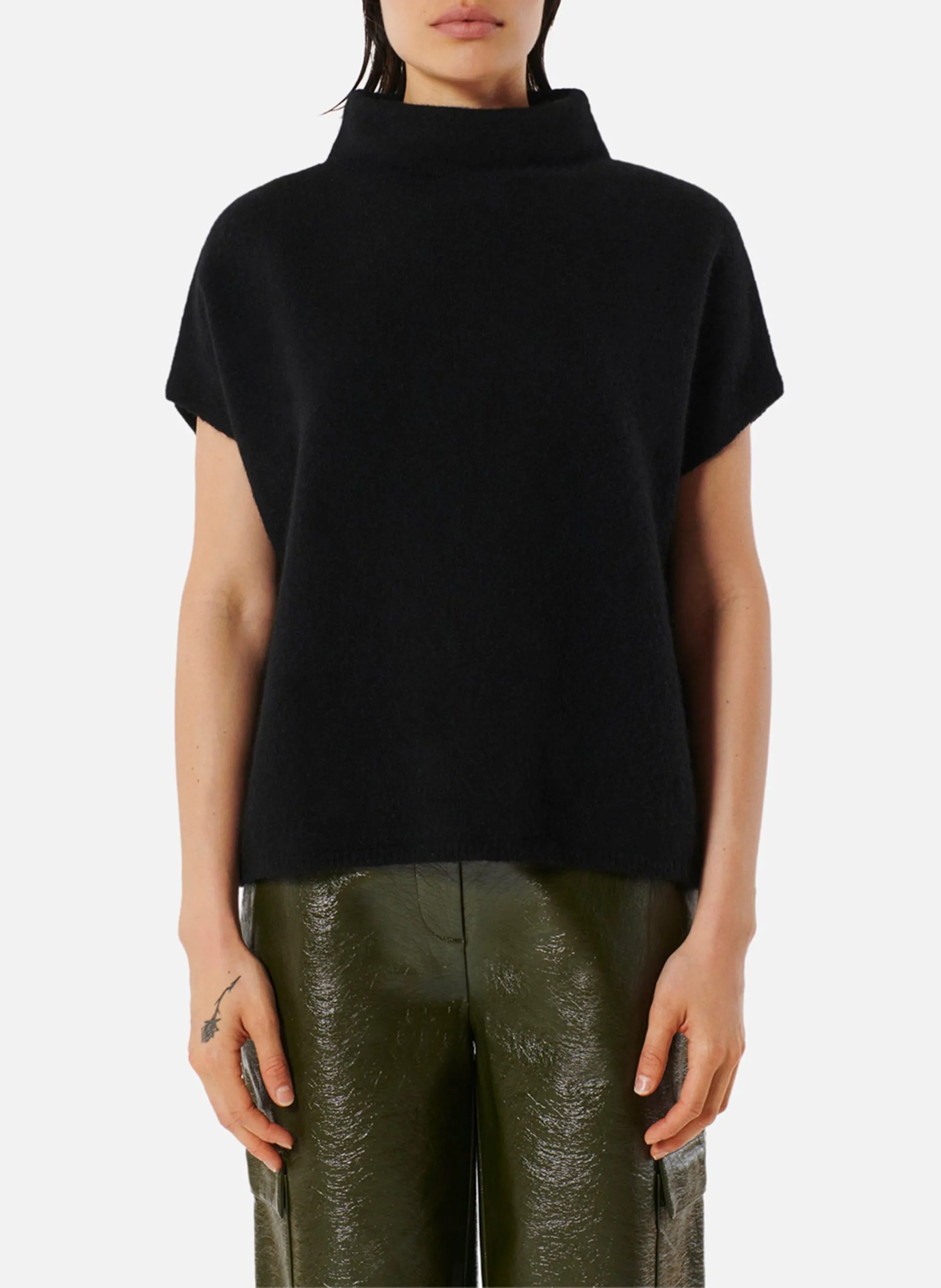 Pull ample sans manches en laine mélangée Noir BENSON