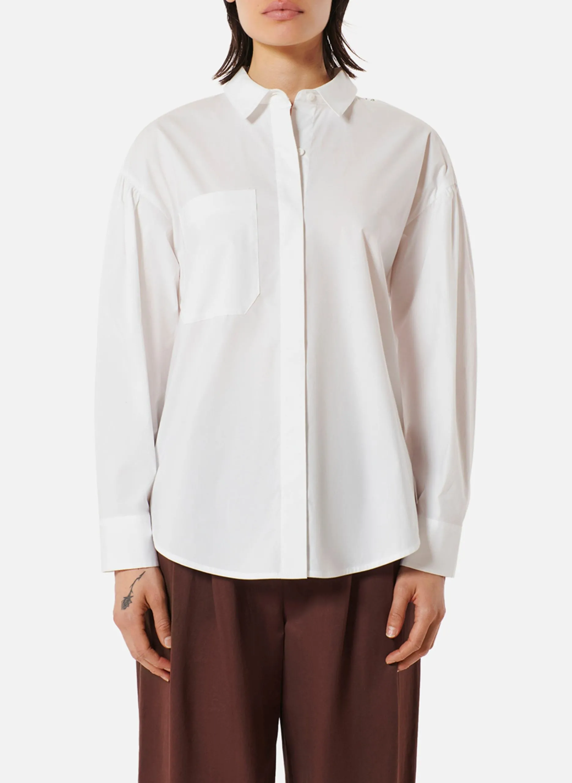 Chemise droite col classique en coton mélangé Blanc LOUIS