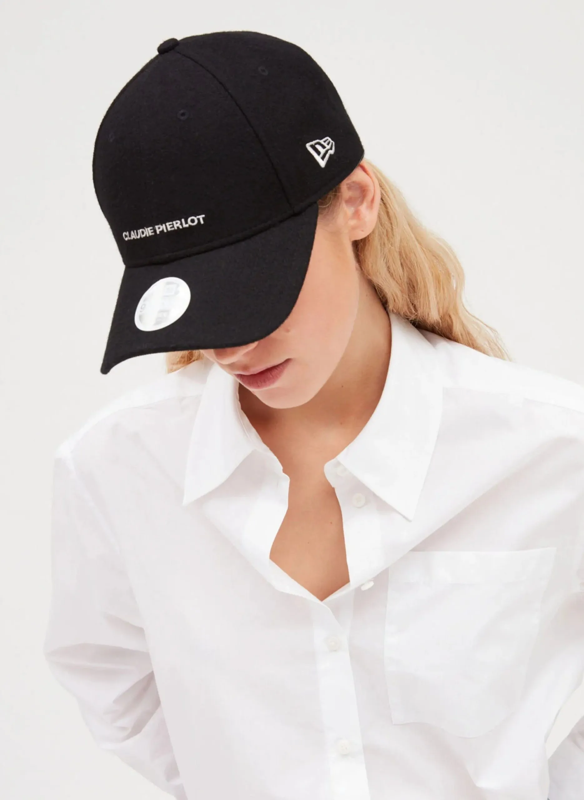 Casquette brodée en laine mélangée Noir