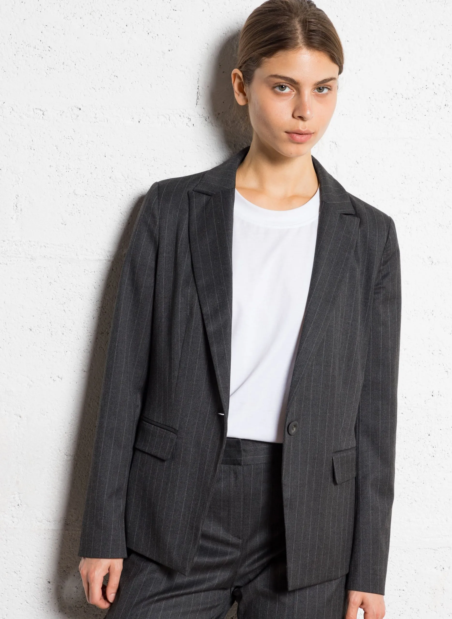 Veste de tailleur rayée en laine mélangée Gris SIMONE