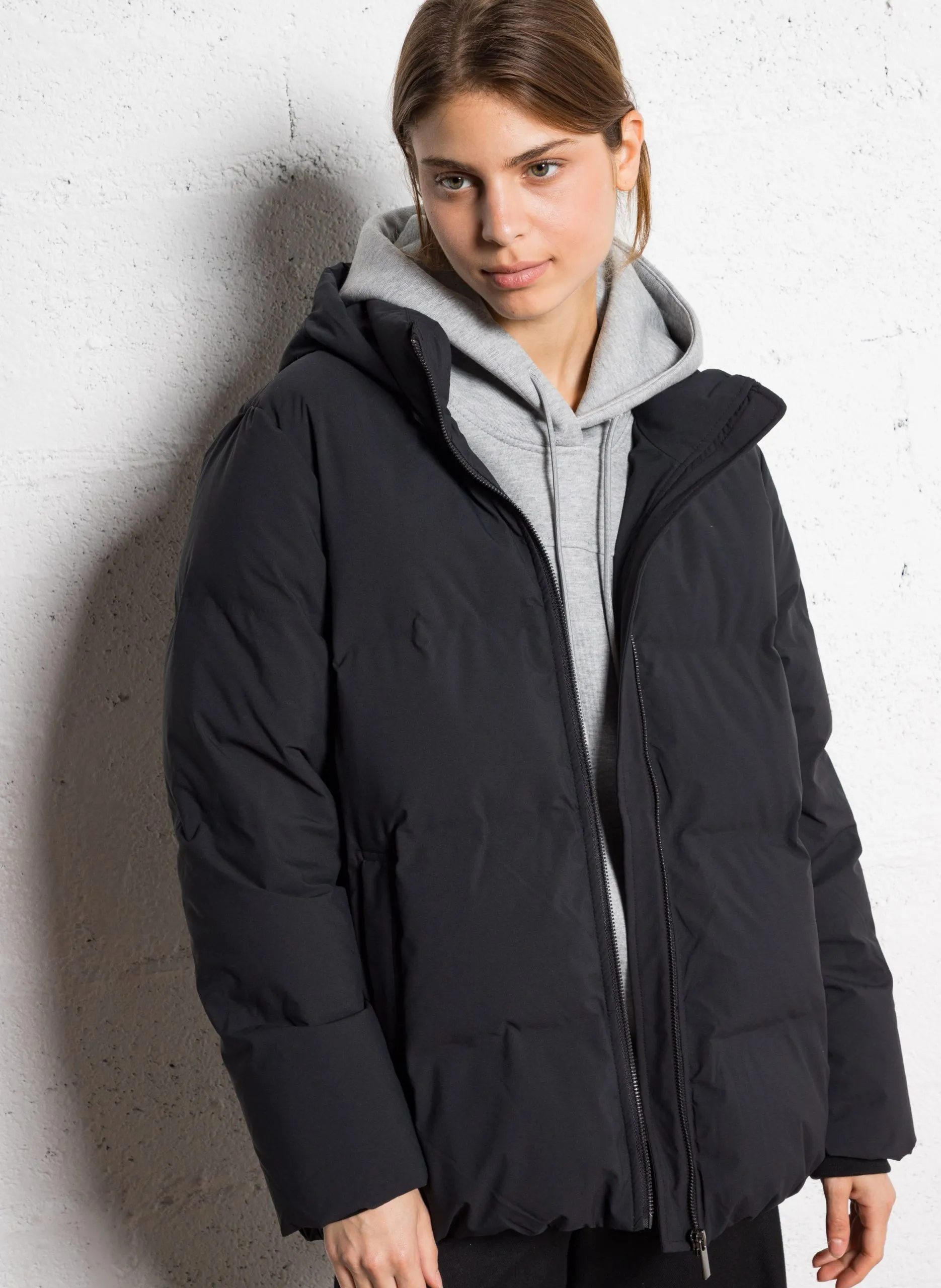 Doudoune droite à capuche Noir MINA