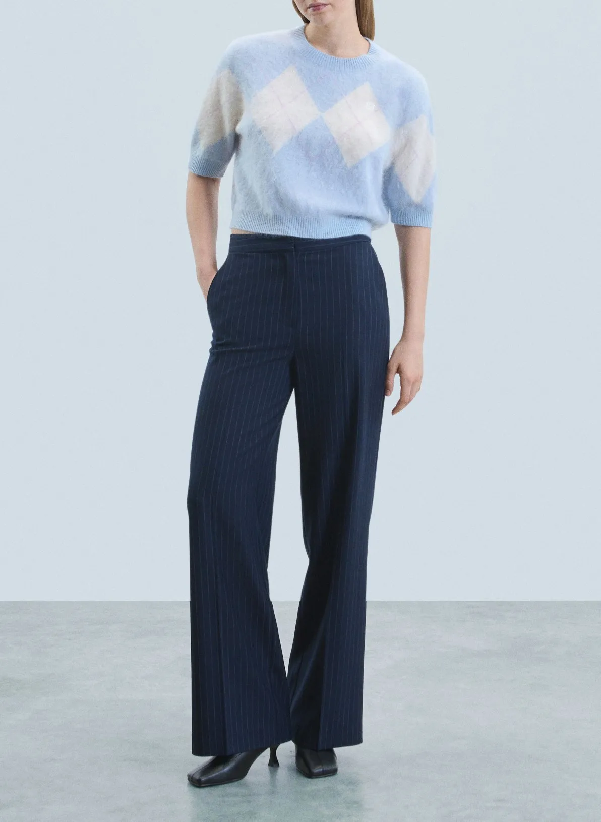 Pull col rond en cachemire Bleu