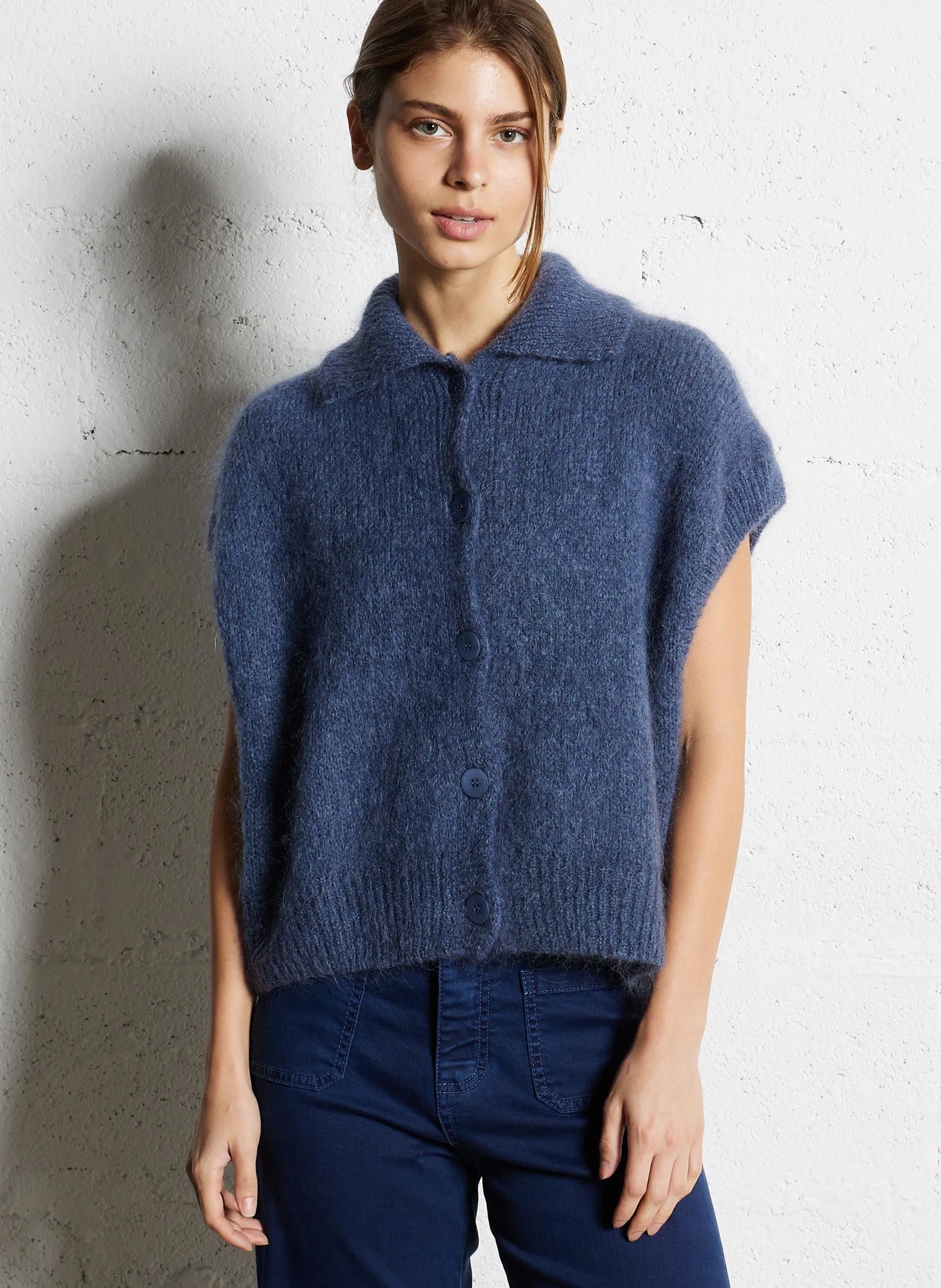 Gilet col classique ample Bleu