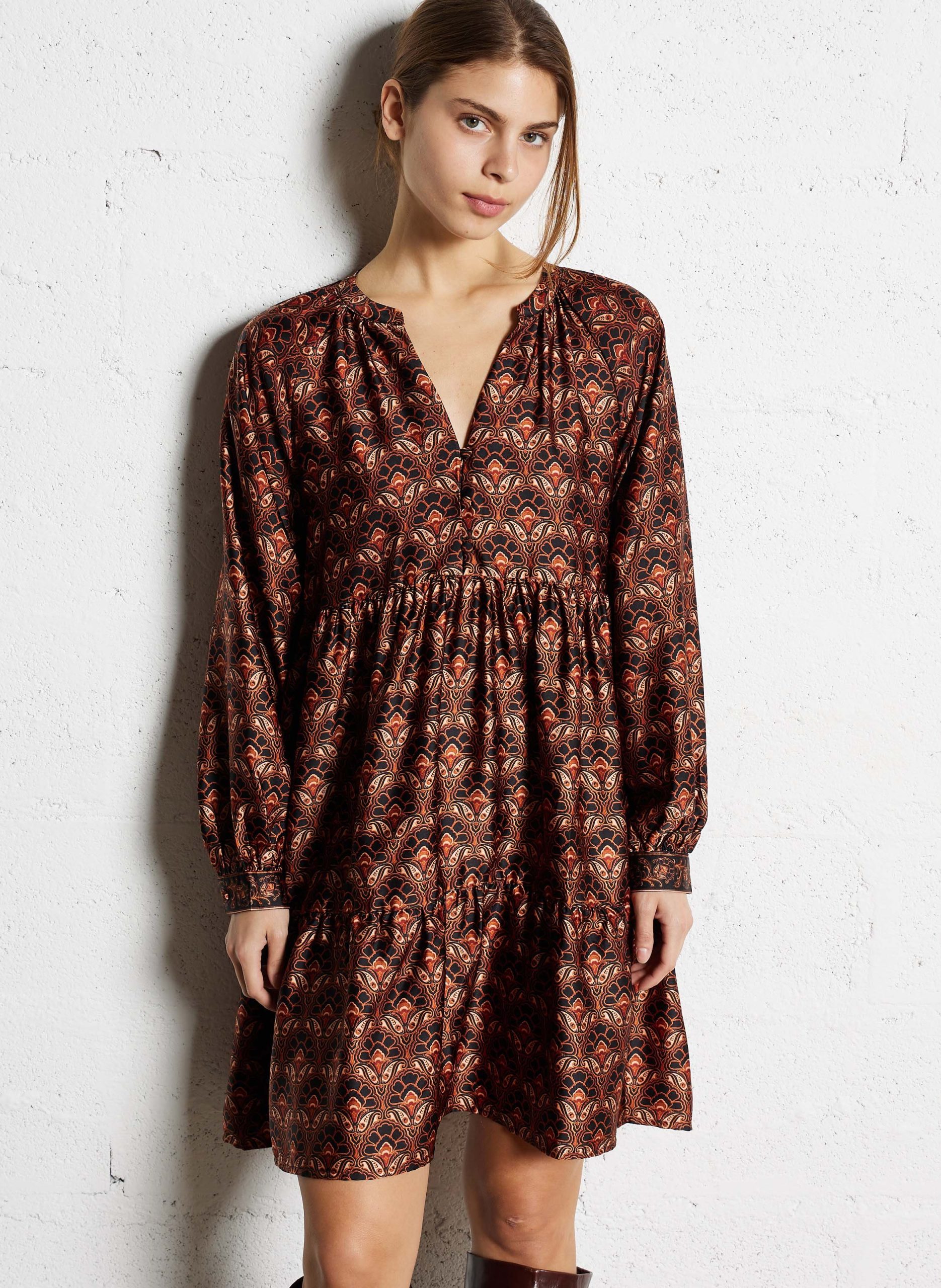 Robe courte col V Marron RIHEM