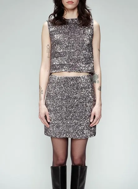 Top droit col rond à sequins Gris ORLY