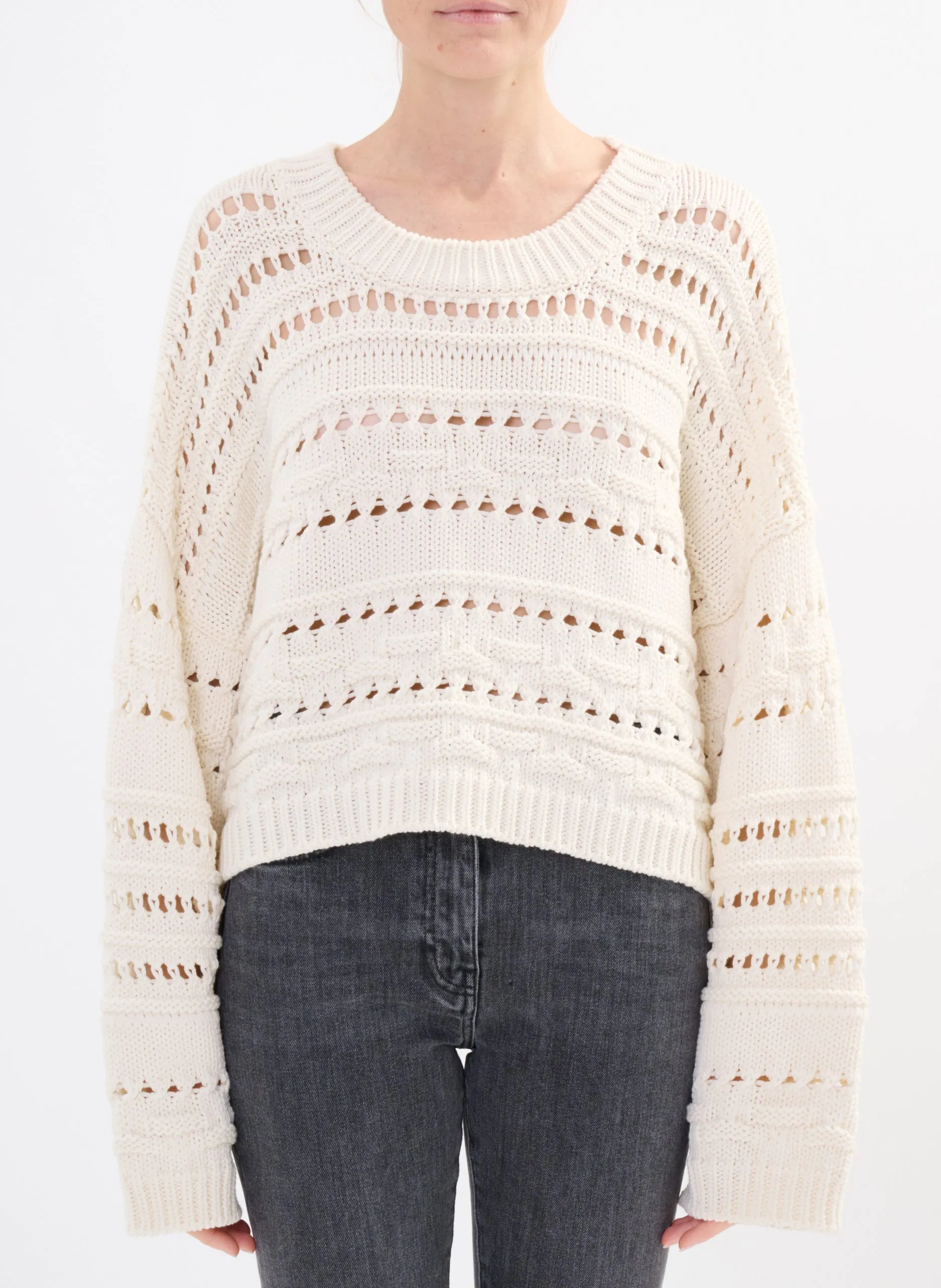 Pull col rond en coton mélangé Beige ROSEE