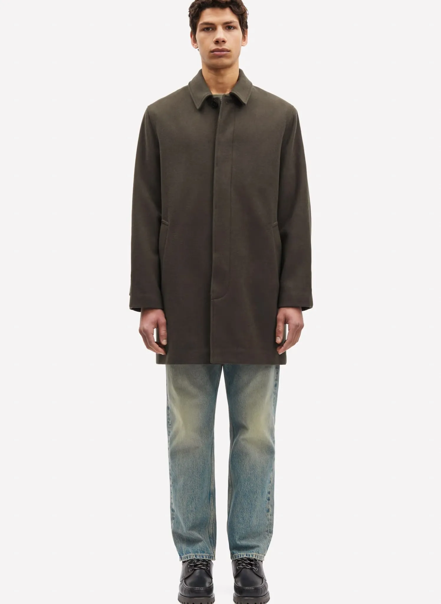 Manteau col classique en laine mélangée Kaki SALABBY