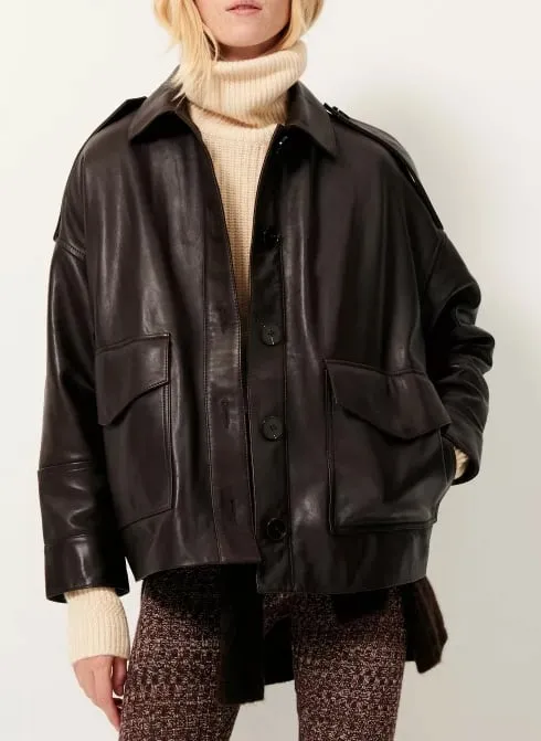 Veste ample boutonnée en cuir Marron HARRIBOYD