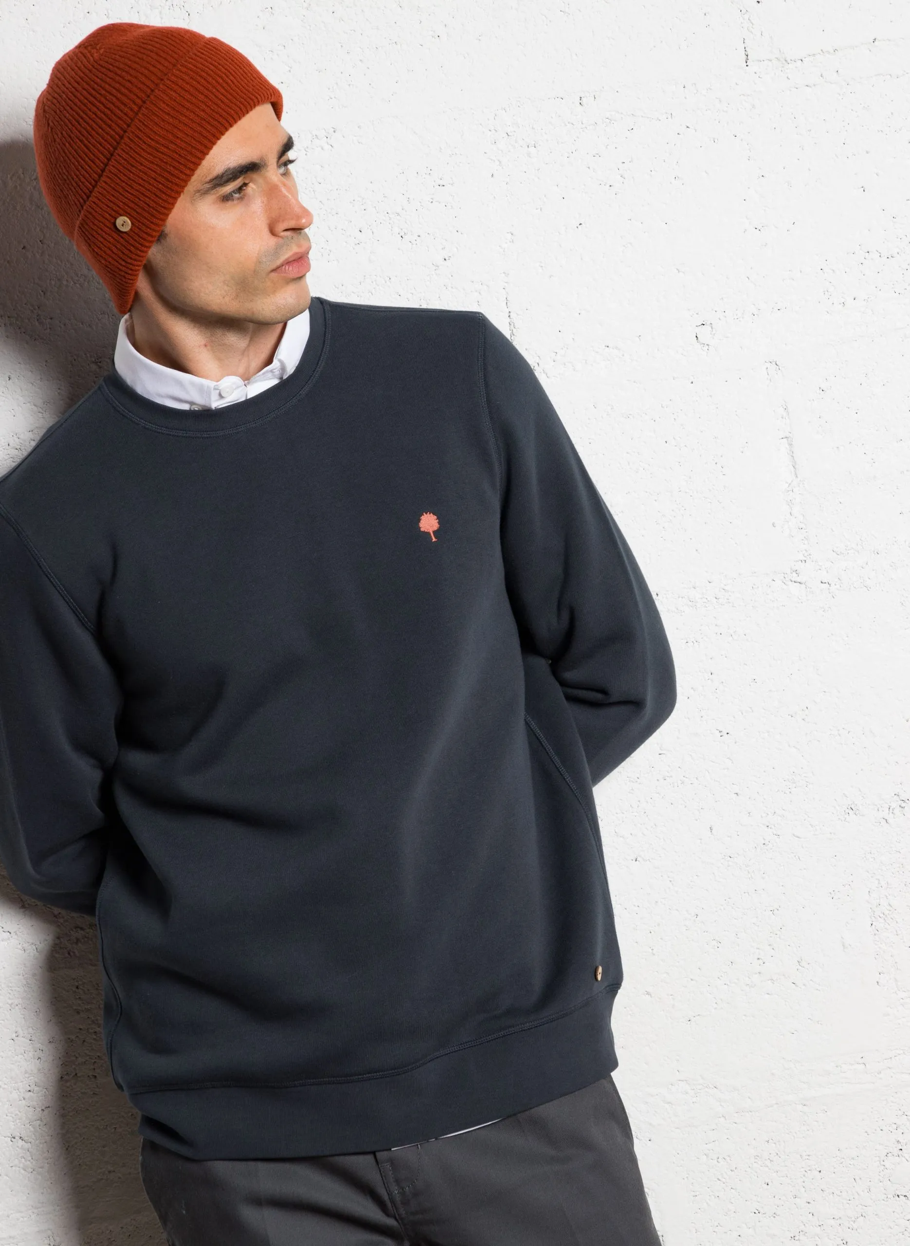 Sweat droit col rond en coton mélangé Bleu DONZY