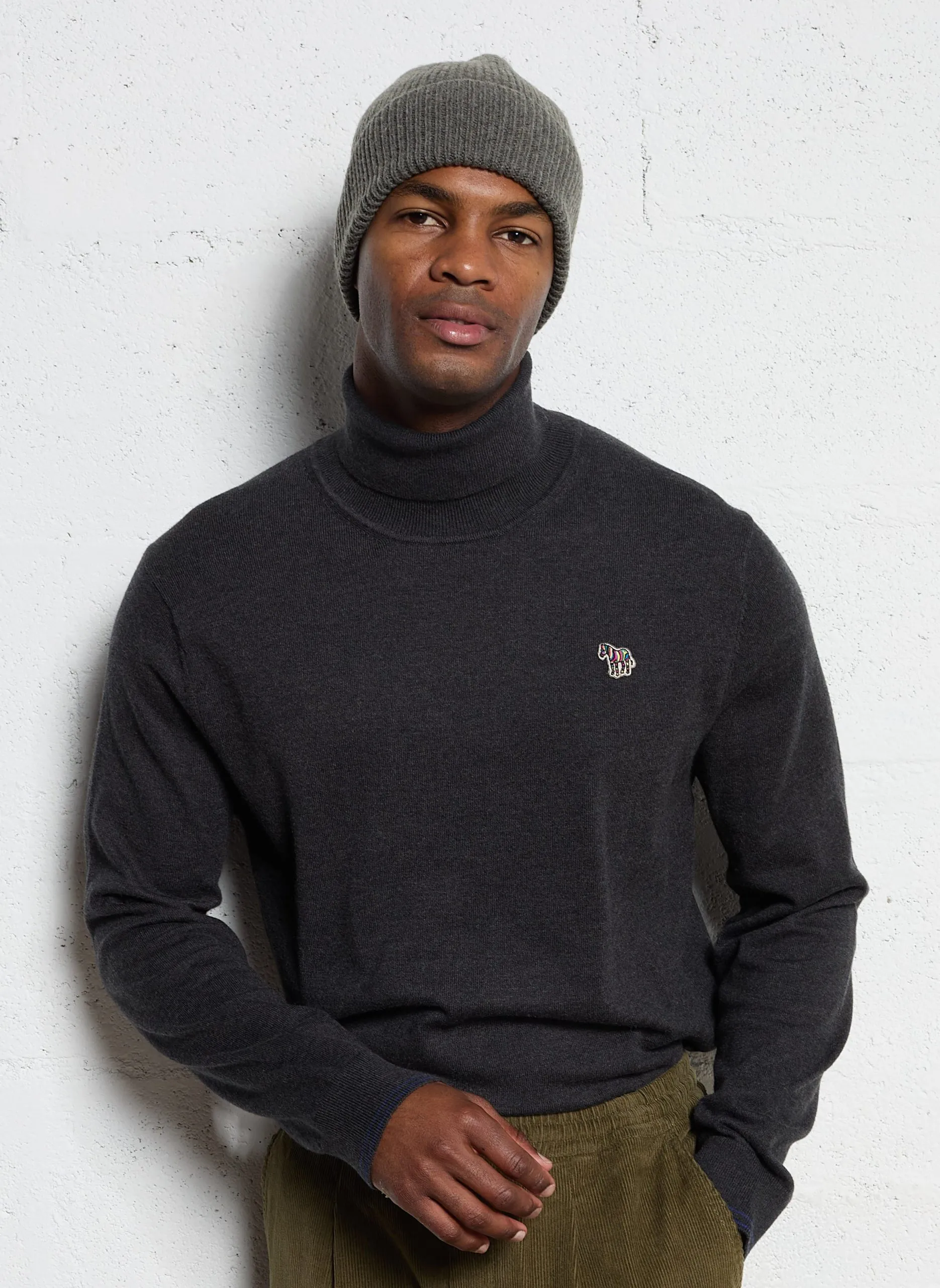 Pull col roulé en coton mélangé Noir