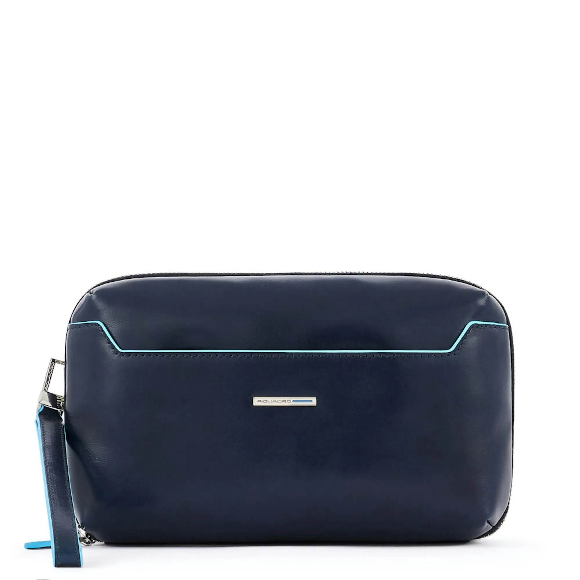 Pochette homme avec 2 compartiments, porte-cartes de crédit, protection rfid et poignée amovible Bleu