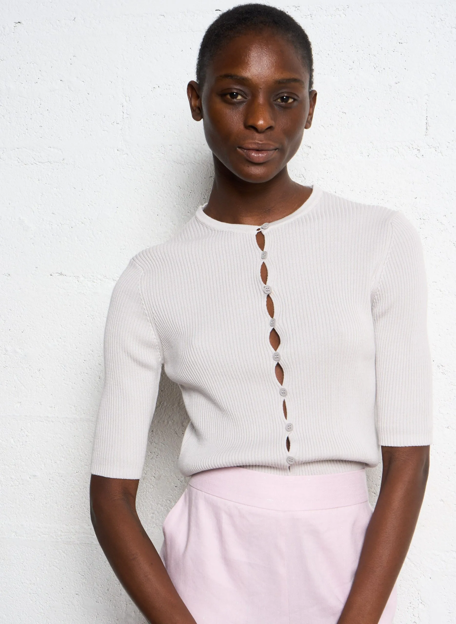 Gilet droit côtelé en coron Blanc AGRA