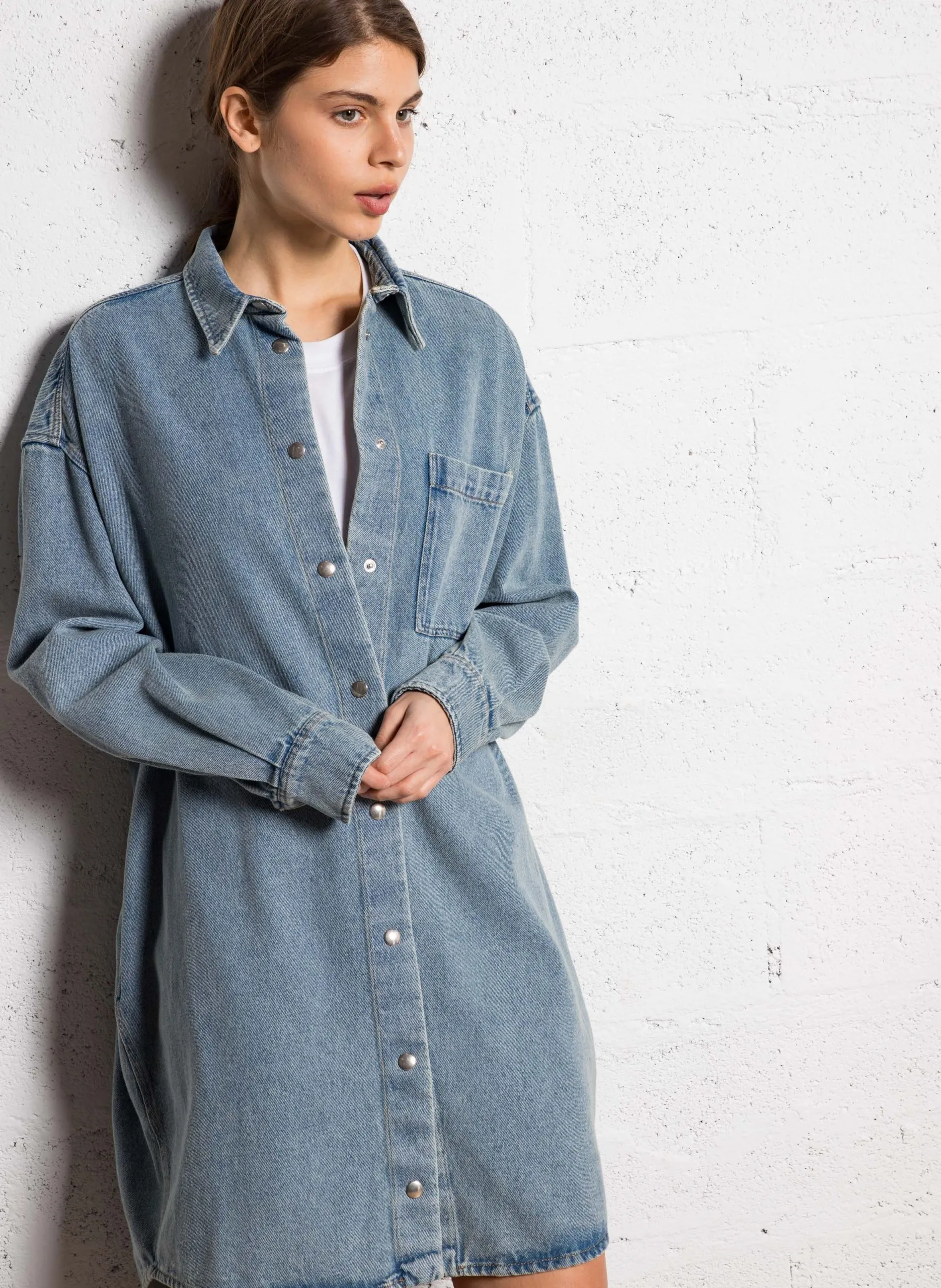 Robe chemise courte en jean Bleu DENJI