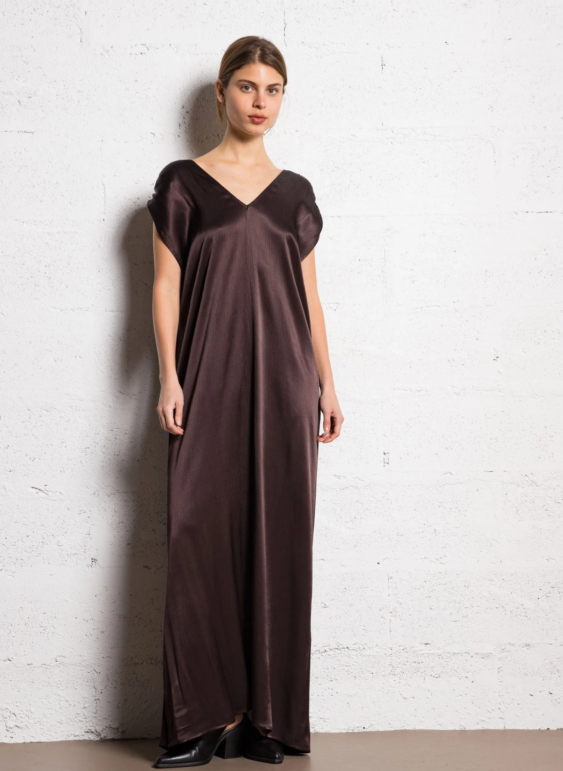 Robe longue satinée Marron LINZ