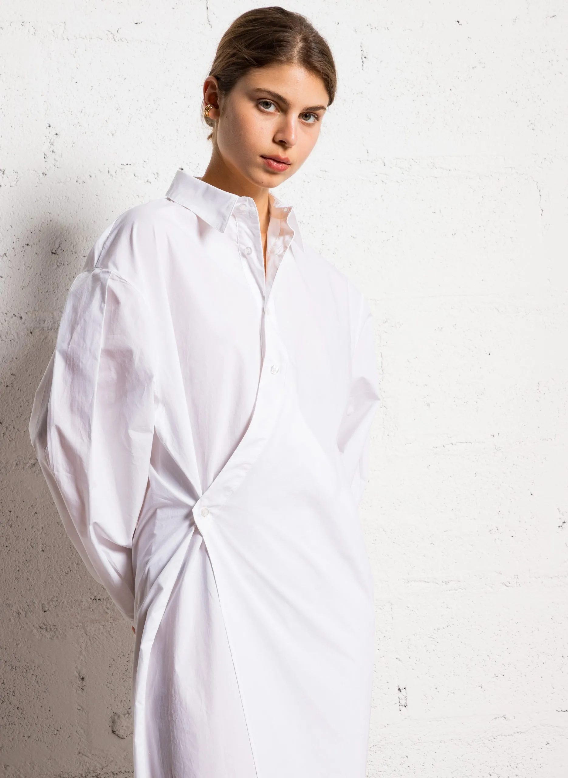 Robe longue portefeuille en coton Blanc LARISSA