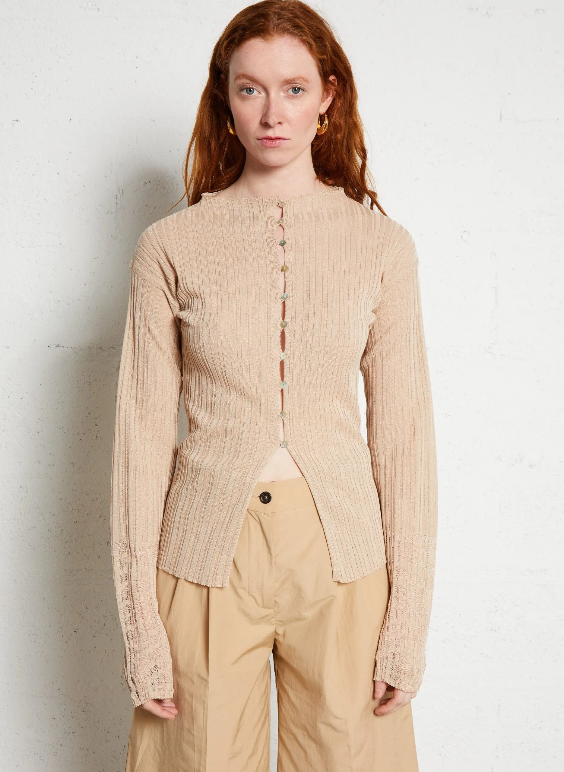 Gilet en maille légère côtelée Beige GIRONA