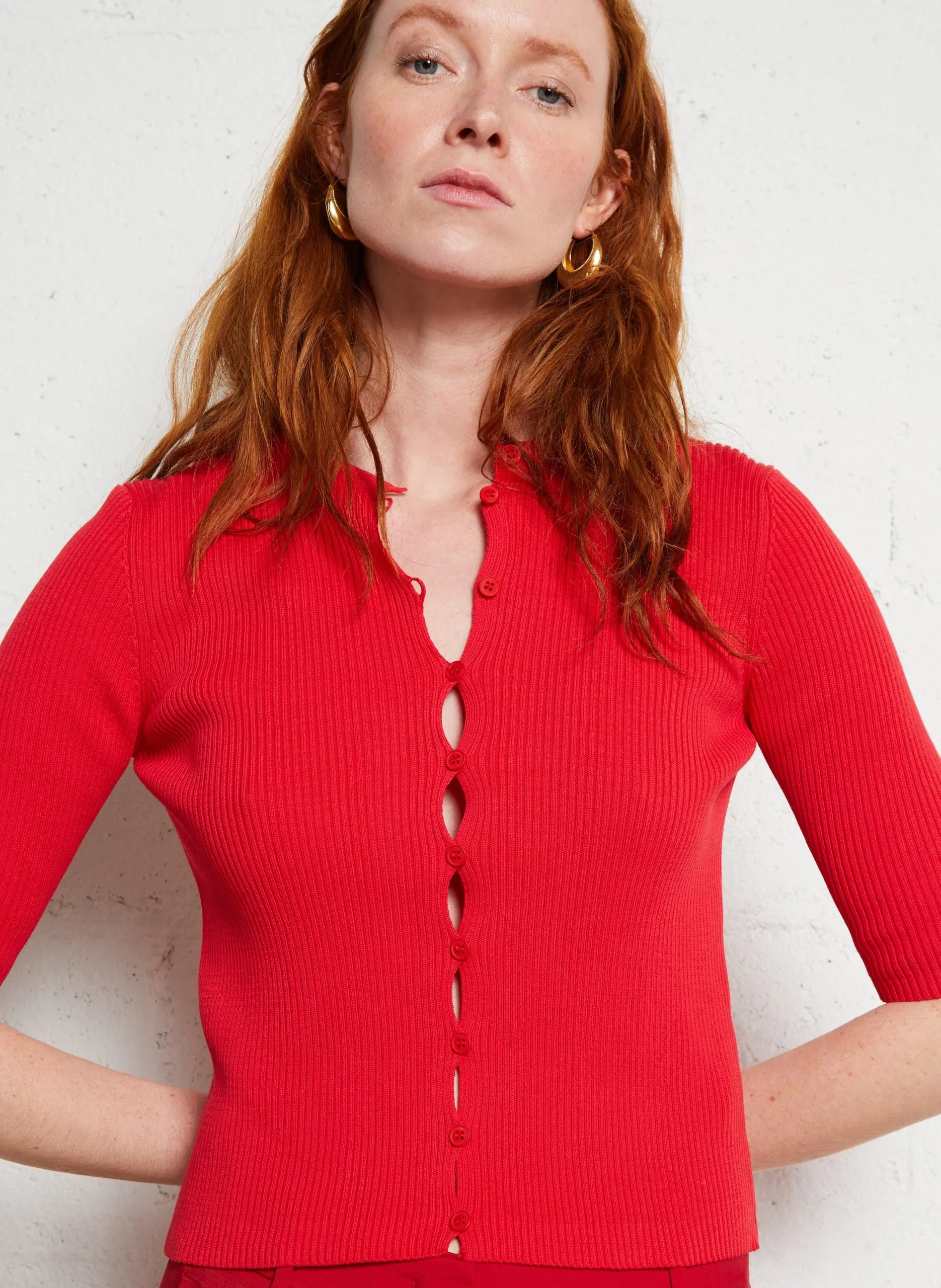 Gilet droit côtelé en coron Rouge AGRA