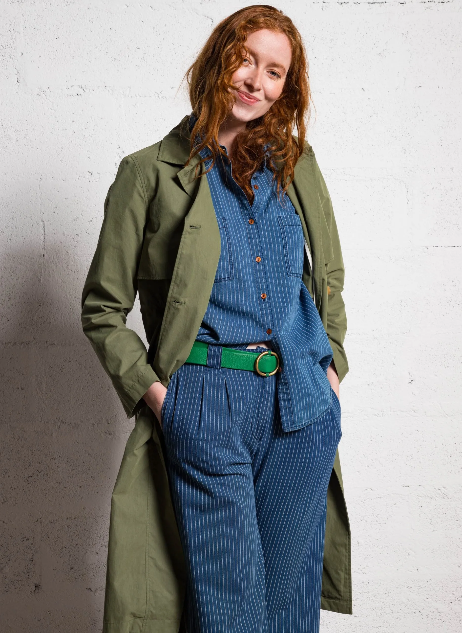 Trench en coton mélangé Kaki