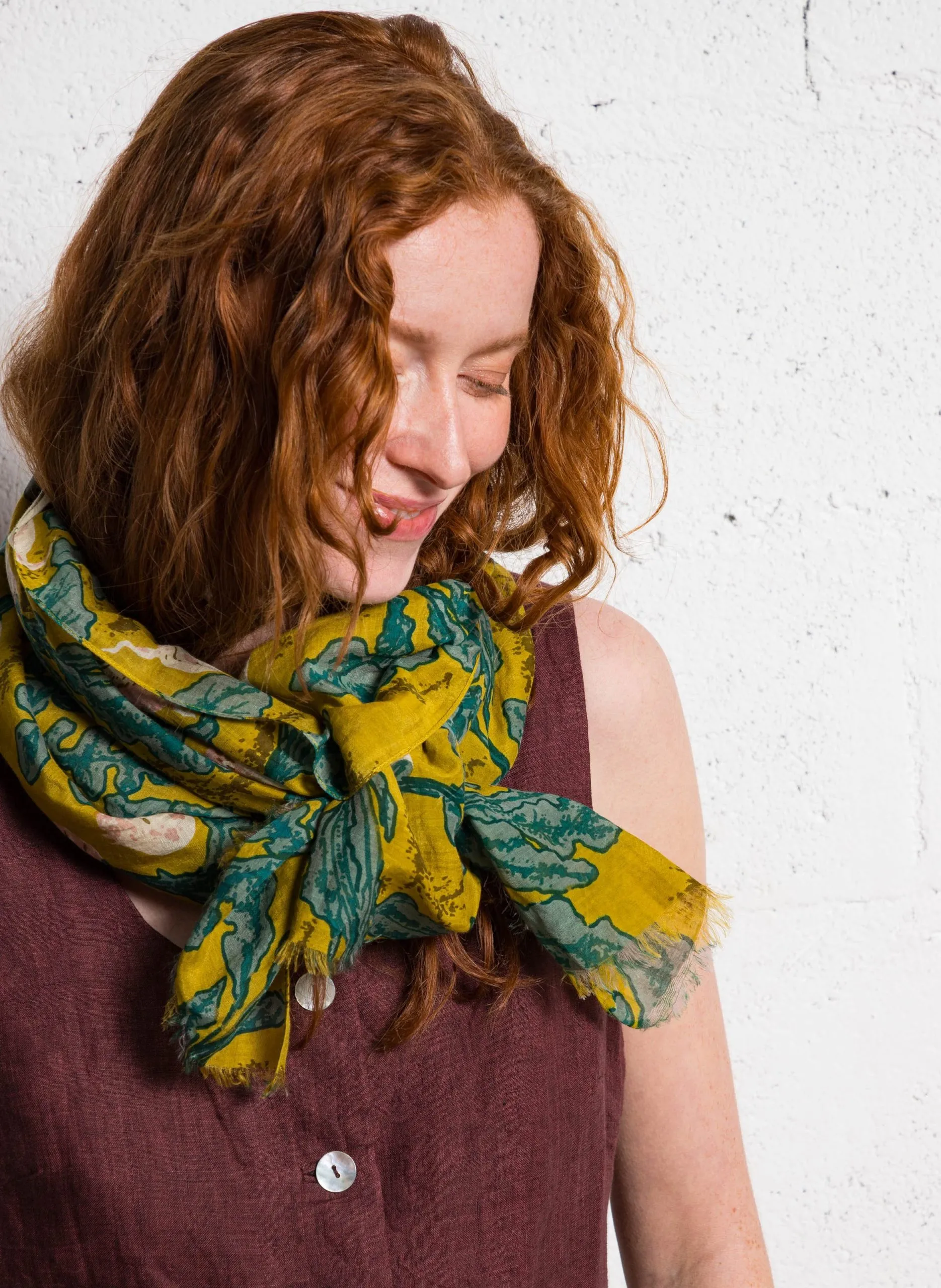 Foulard imprimé en coton mélangé Jaune