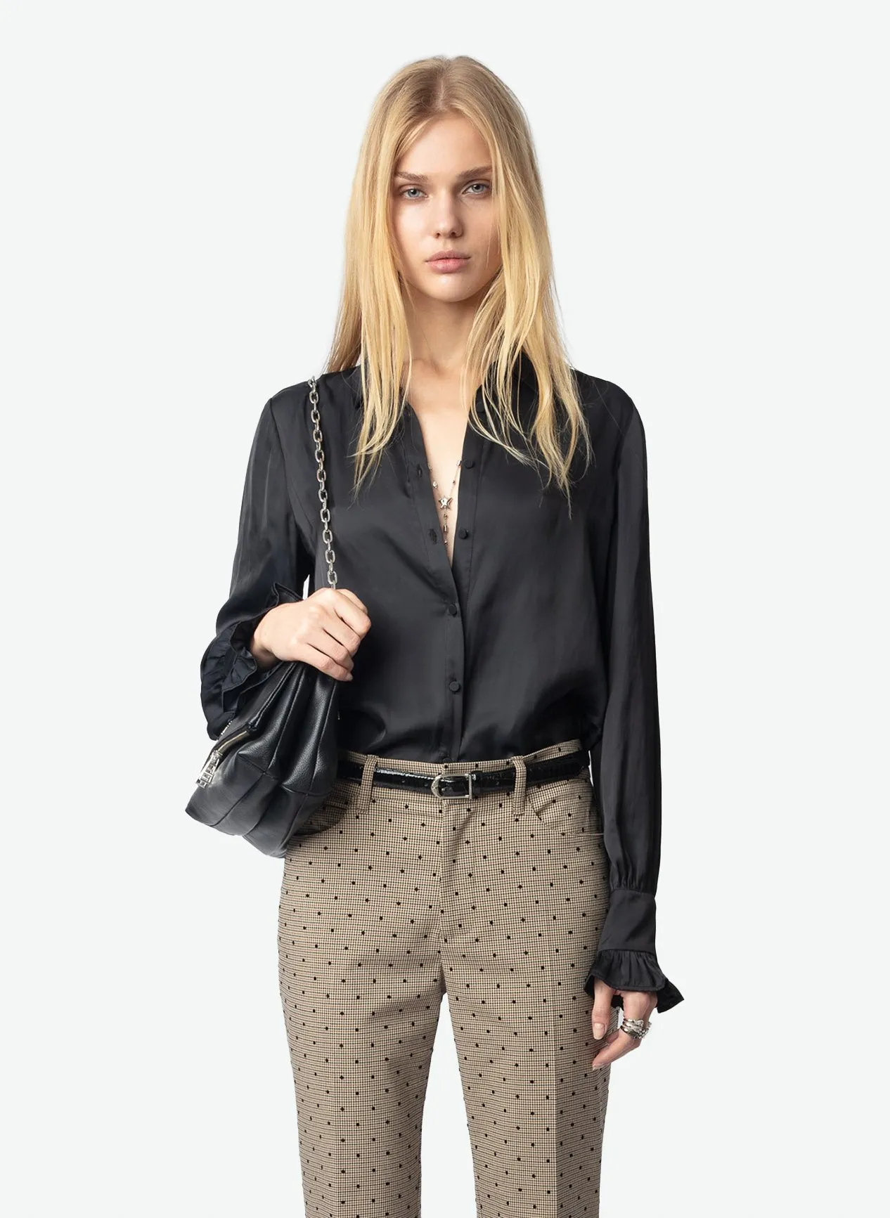 Chemise droite satinée Noir THELY