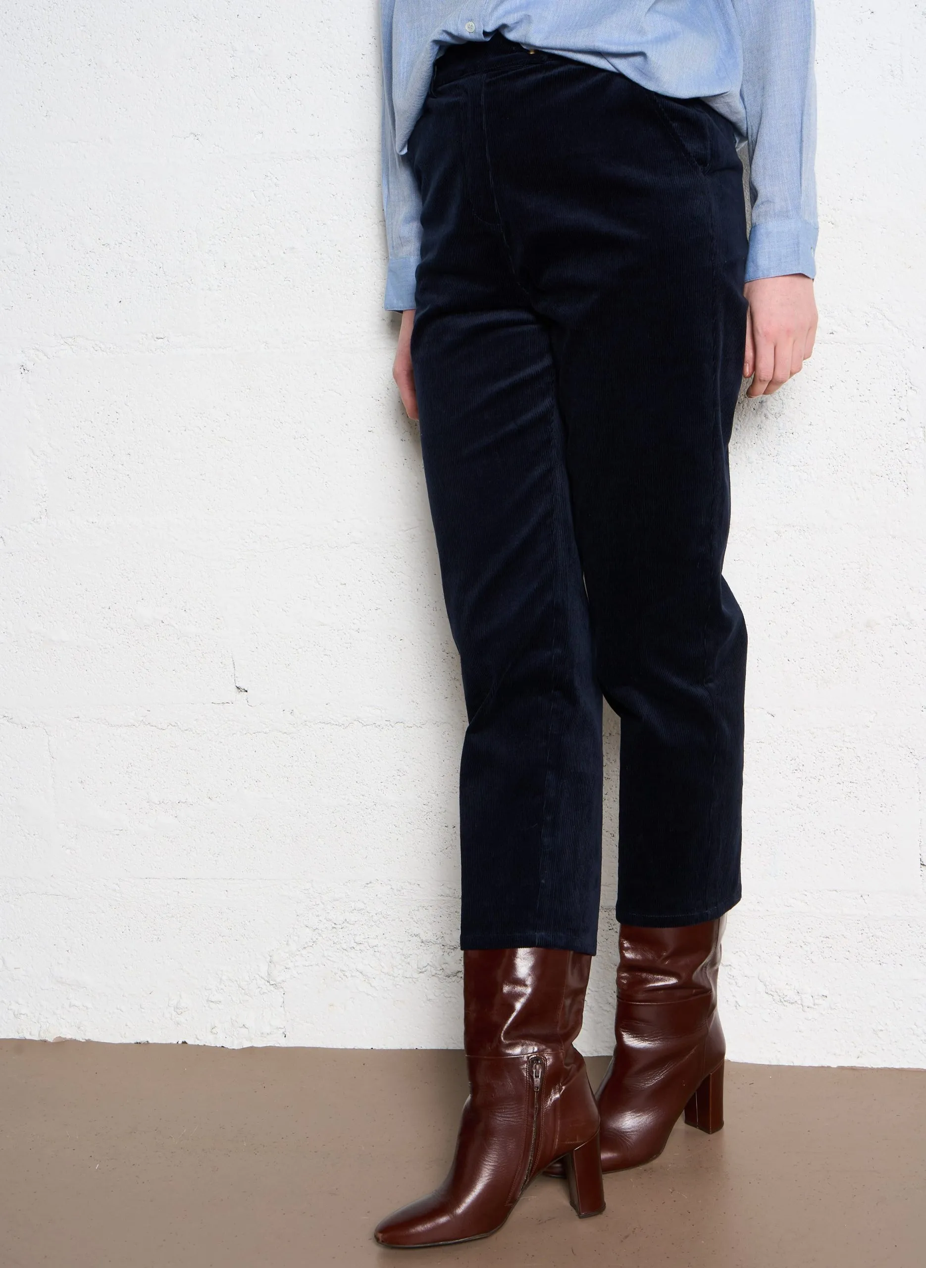 Pantalon droit en velours Bleu PAMELA