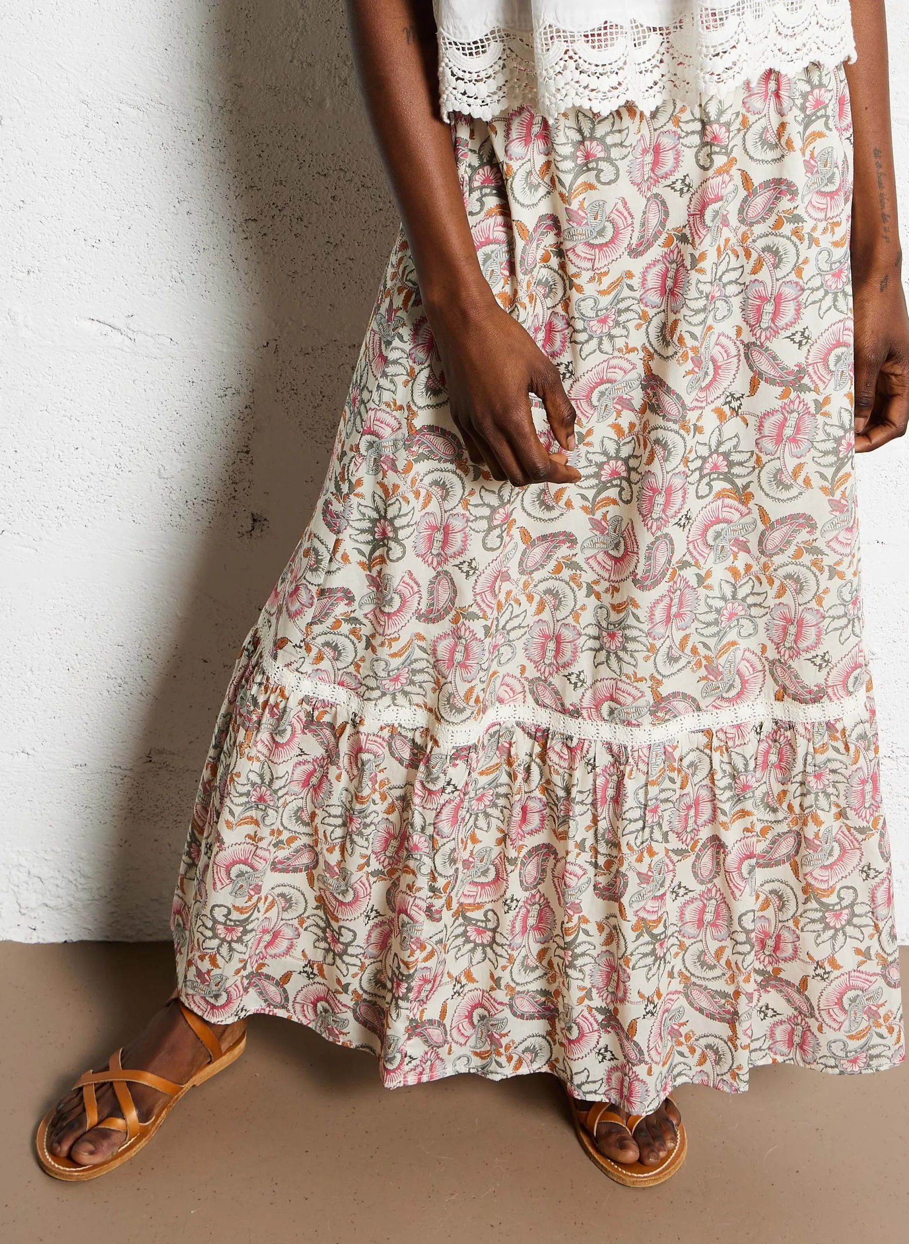 Jupe midi imprimée en coton bio Multicolore JANSIANE