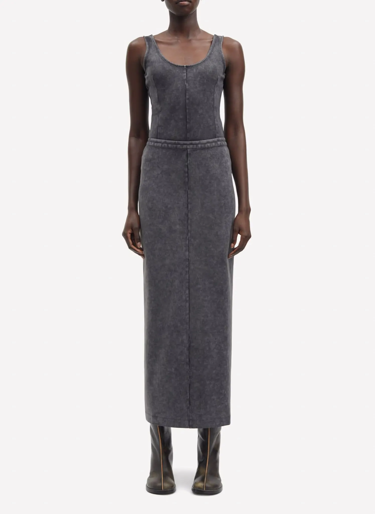 Jupe maxi fendue délavée Gris SADEVIN